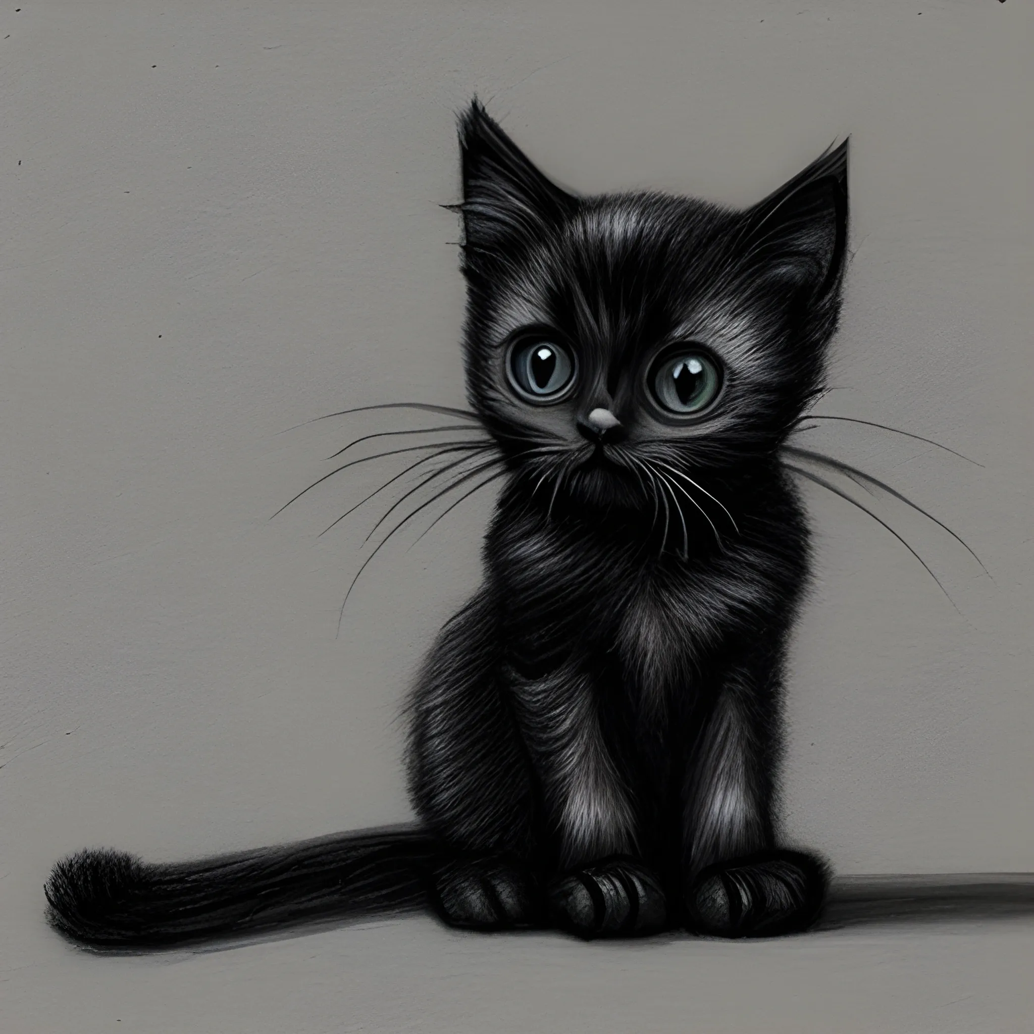 lonely black kitten, Pencil Sketch