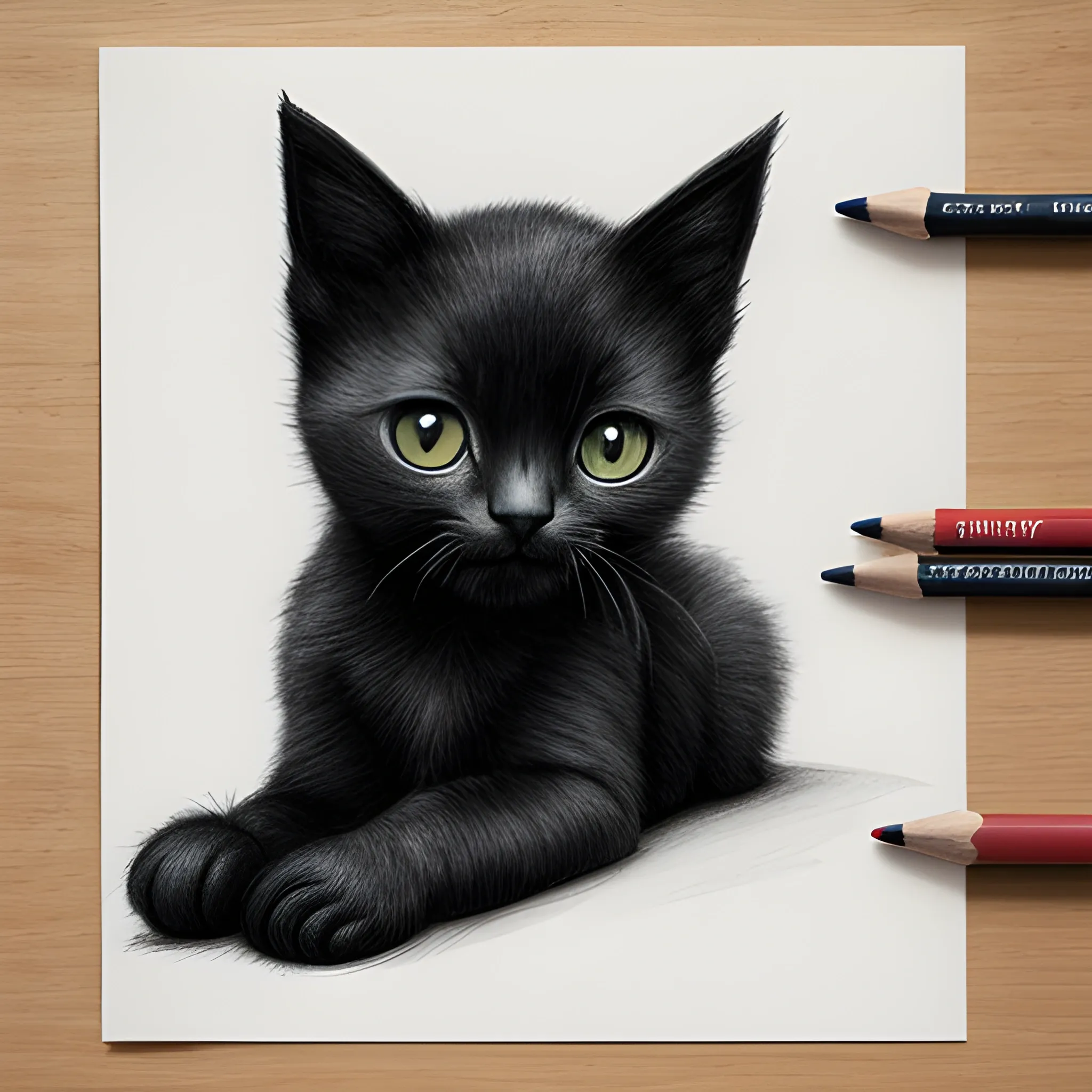 lonely black kitten, Pencil Sketch