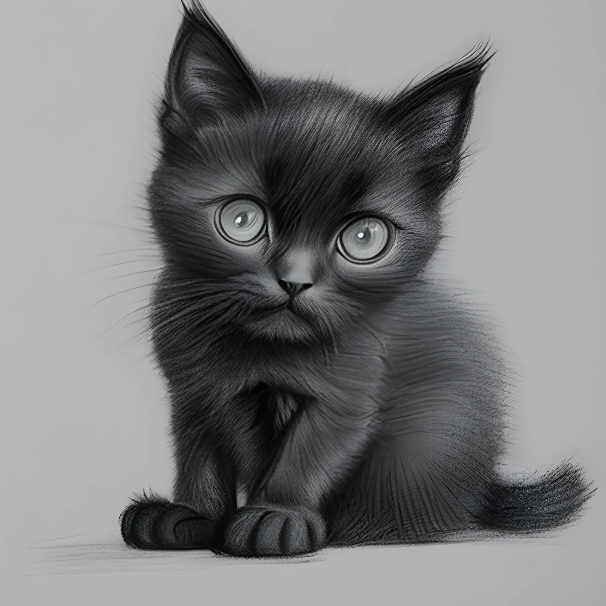 sad black kitten, Pencil Sketch