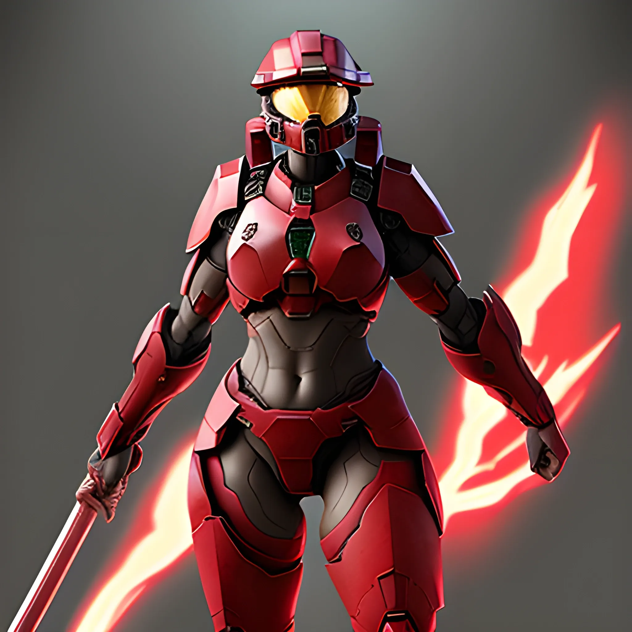 safe for work lewd Halo female spartan face covered full body thigh gap red armor curvy body
