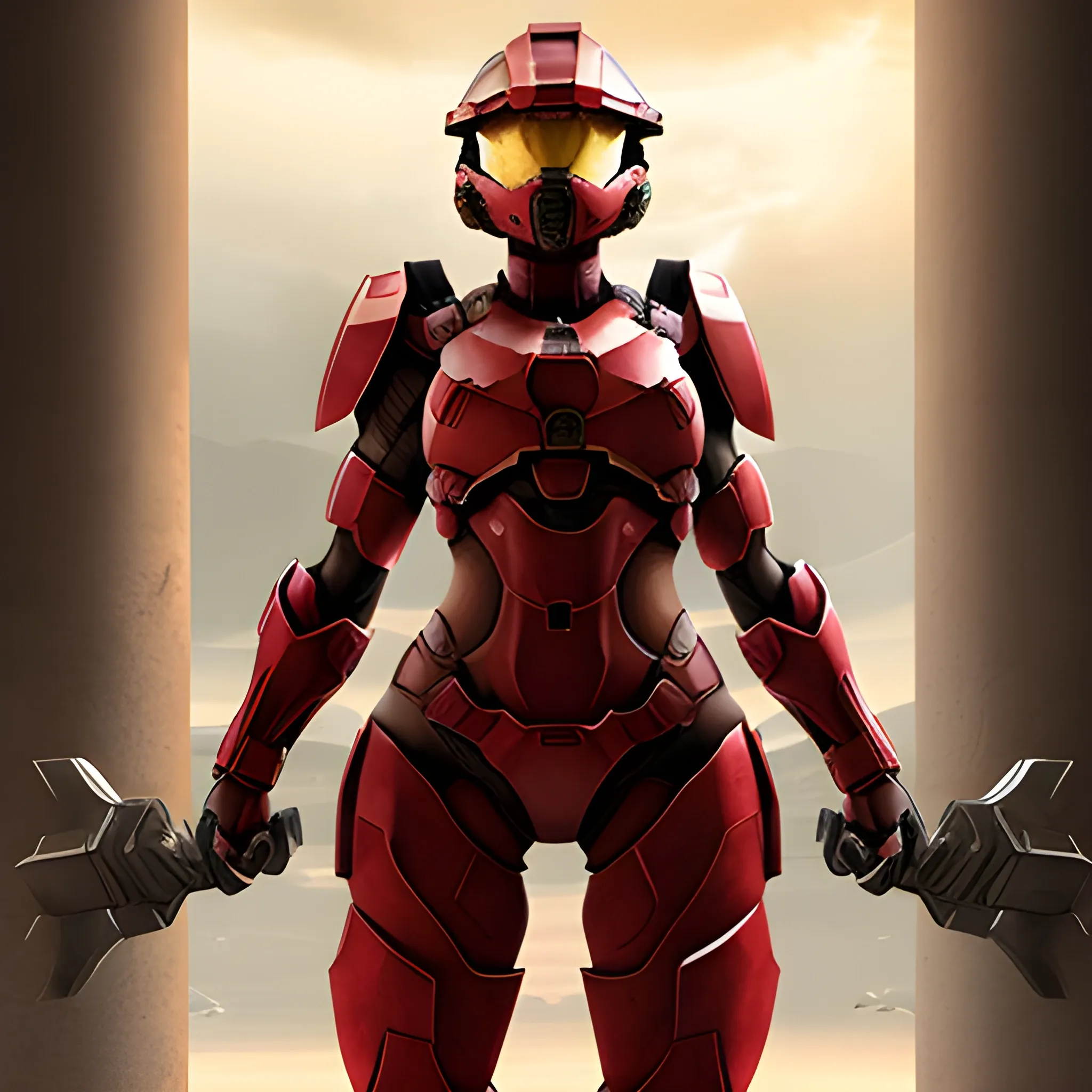 safe for work lewd Halo female spartan face covered full body thigh gap red armor camel toe
