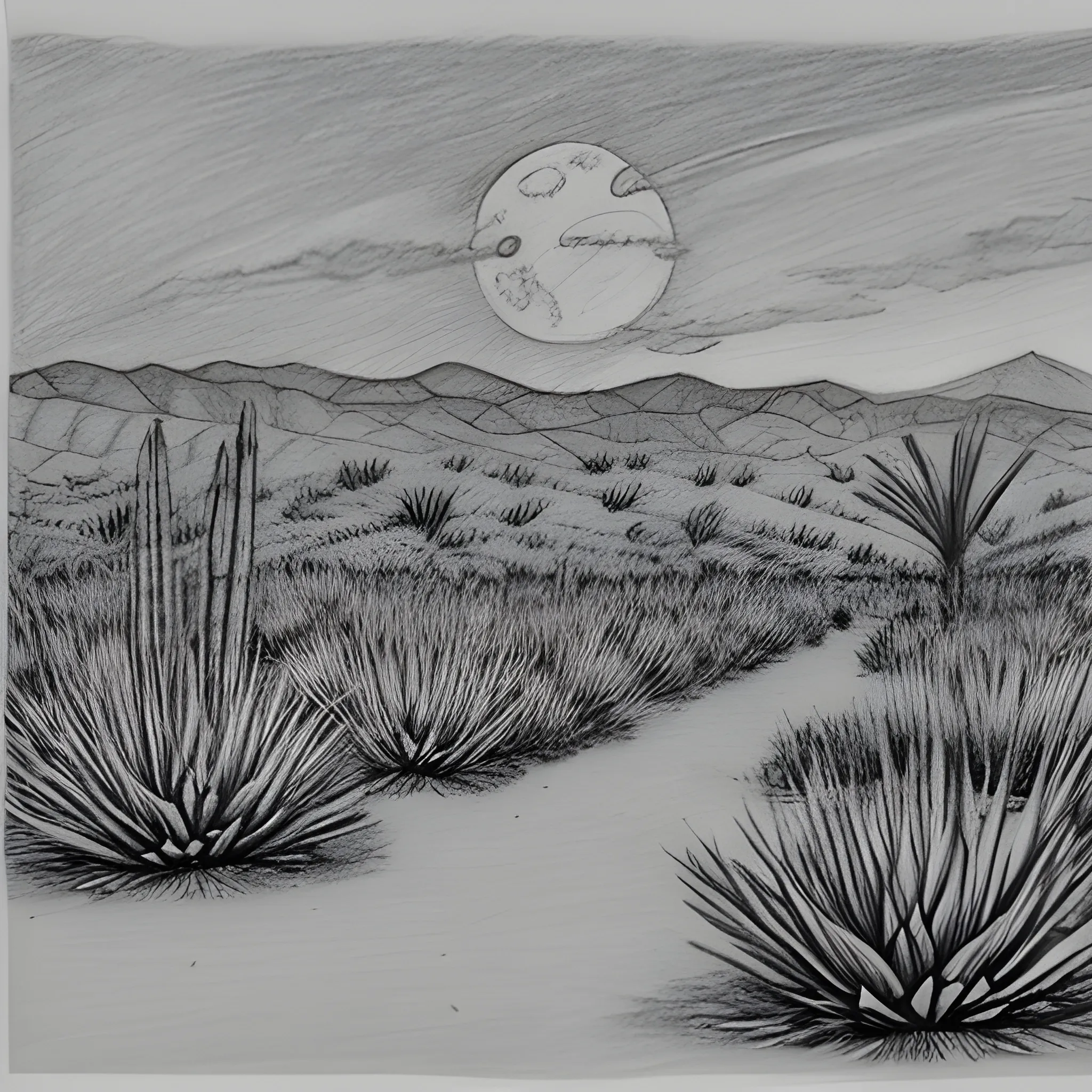 un campo de agaves y la luna, Pencil Sketch