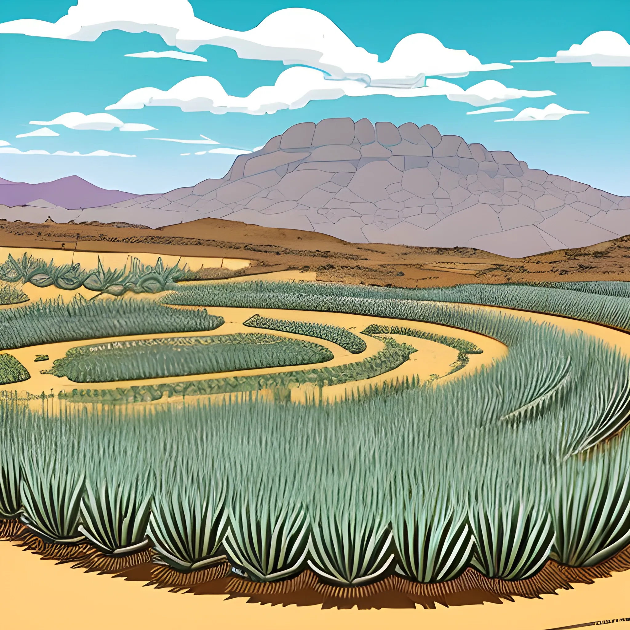 un campo de agaves gigantes asombrosos en la epoca prehispanica, Cartoon