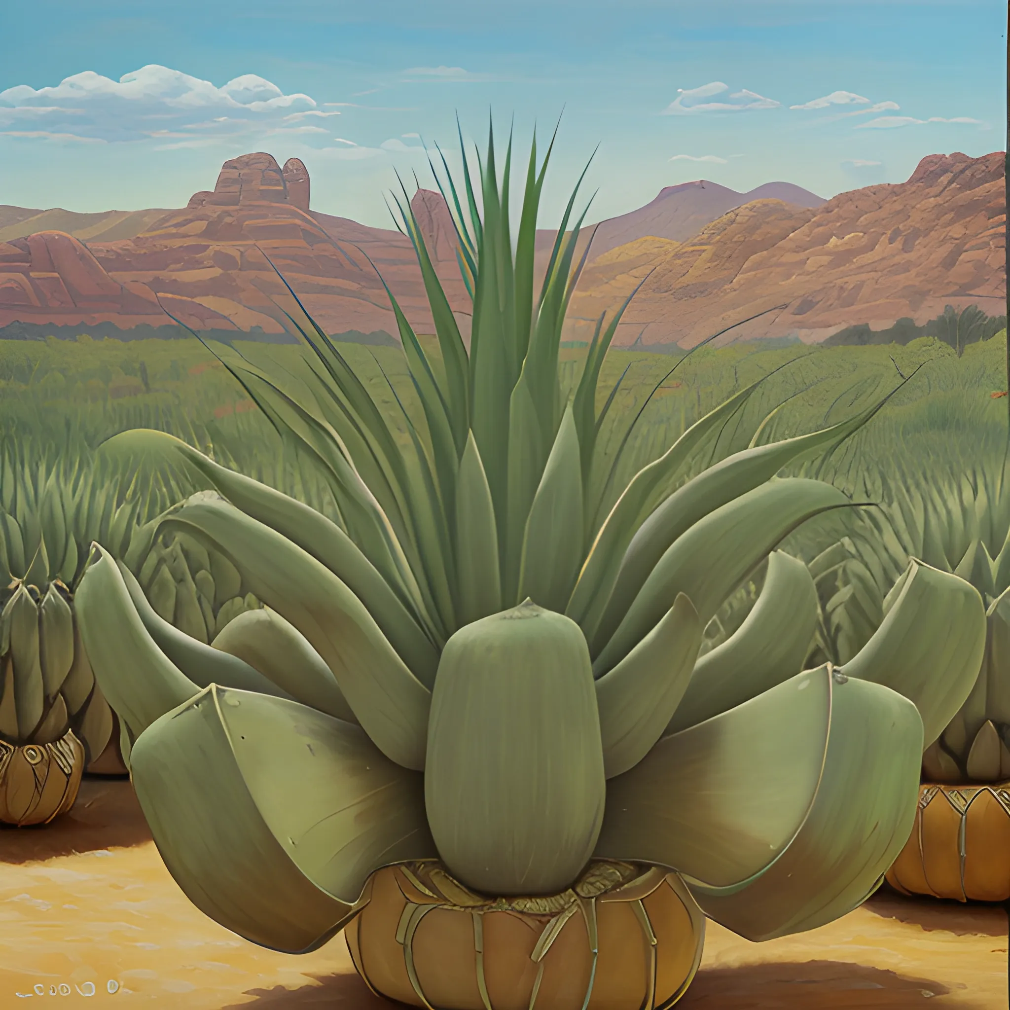 agaves gigantes en la epoca prehispanica, Oil Painting