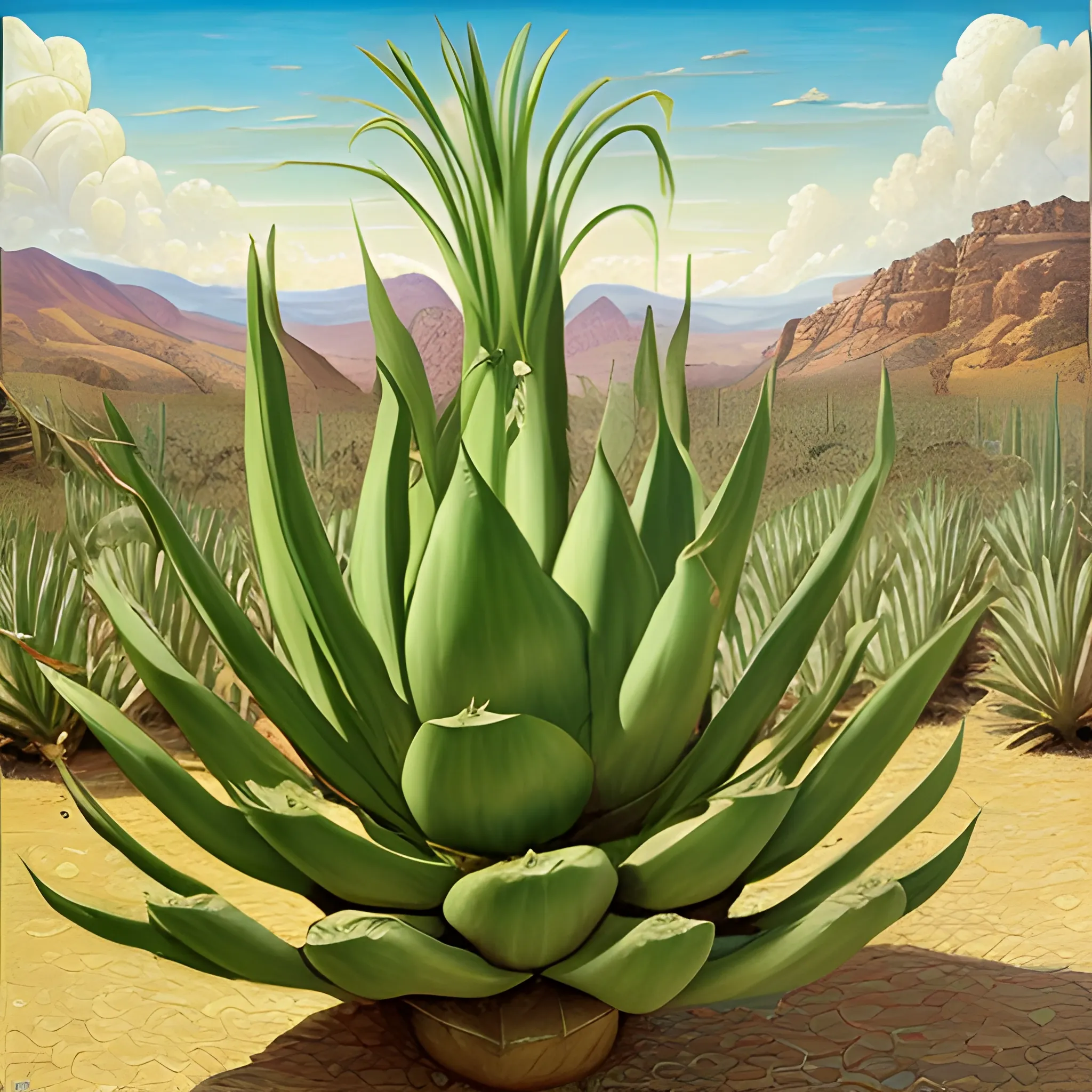 agaves gigantes en la epoca prehispanica, Oil Painting, Trippy