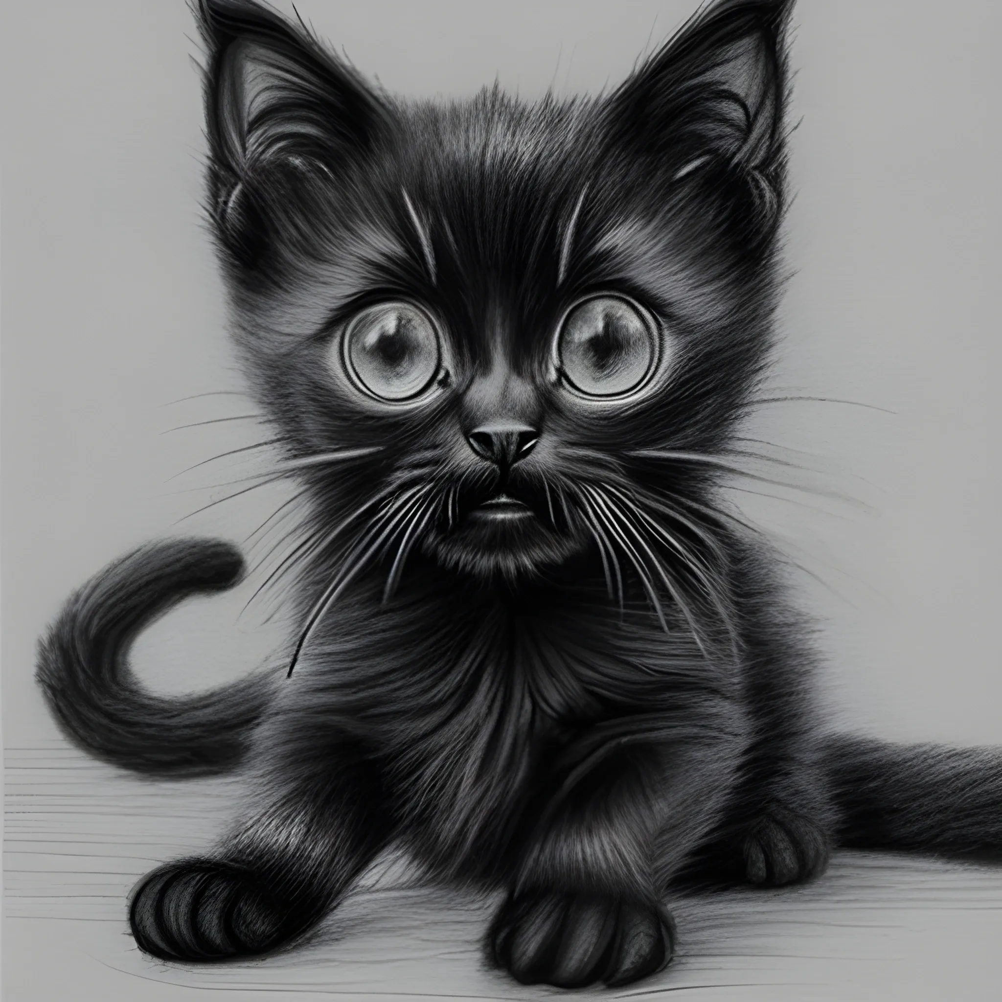 screeming black kitten, Pencil Sketch