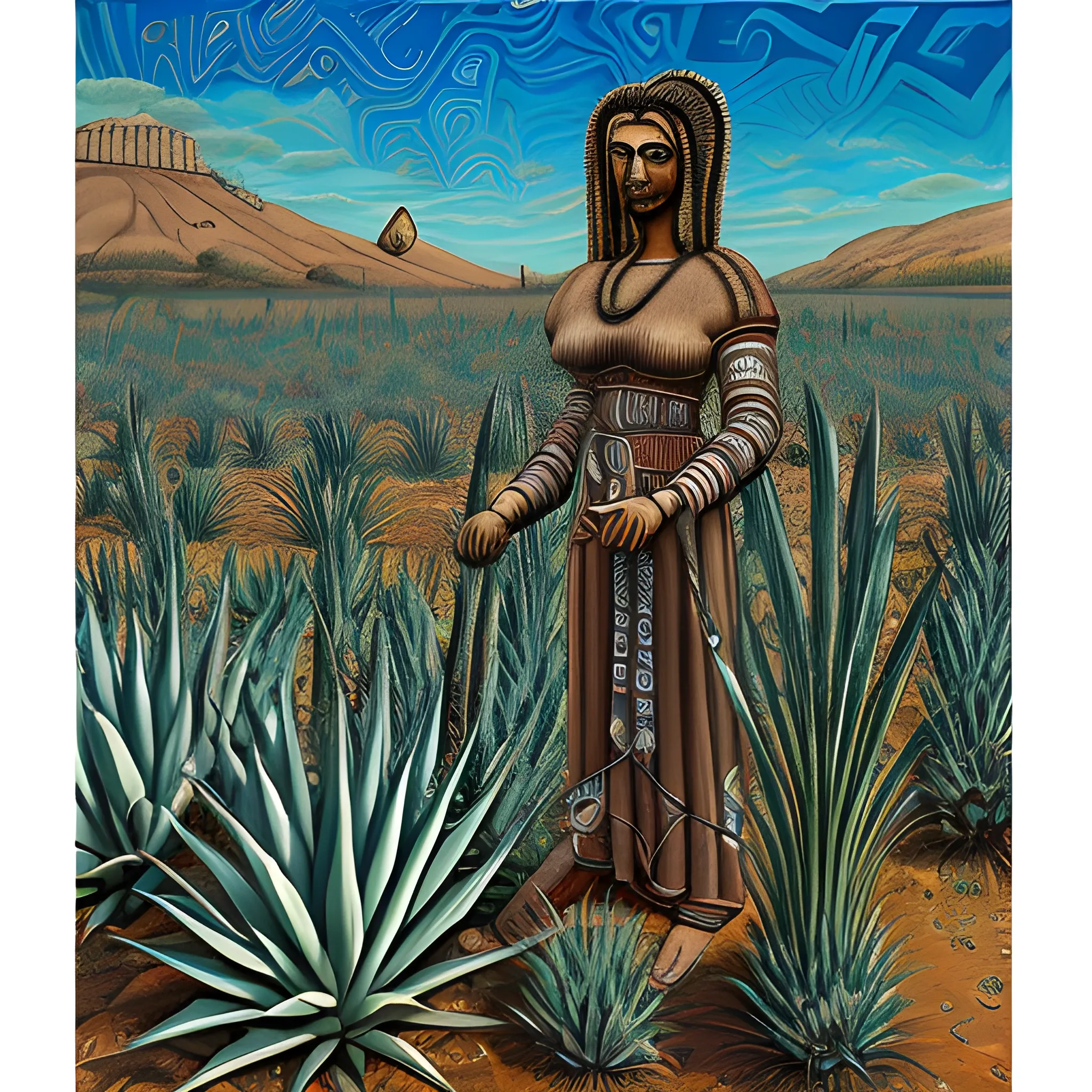 códice antiguo de agave prehispanico, Cartoon, Trippy, Oil Painting