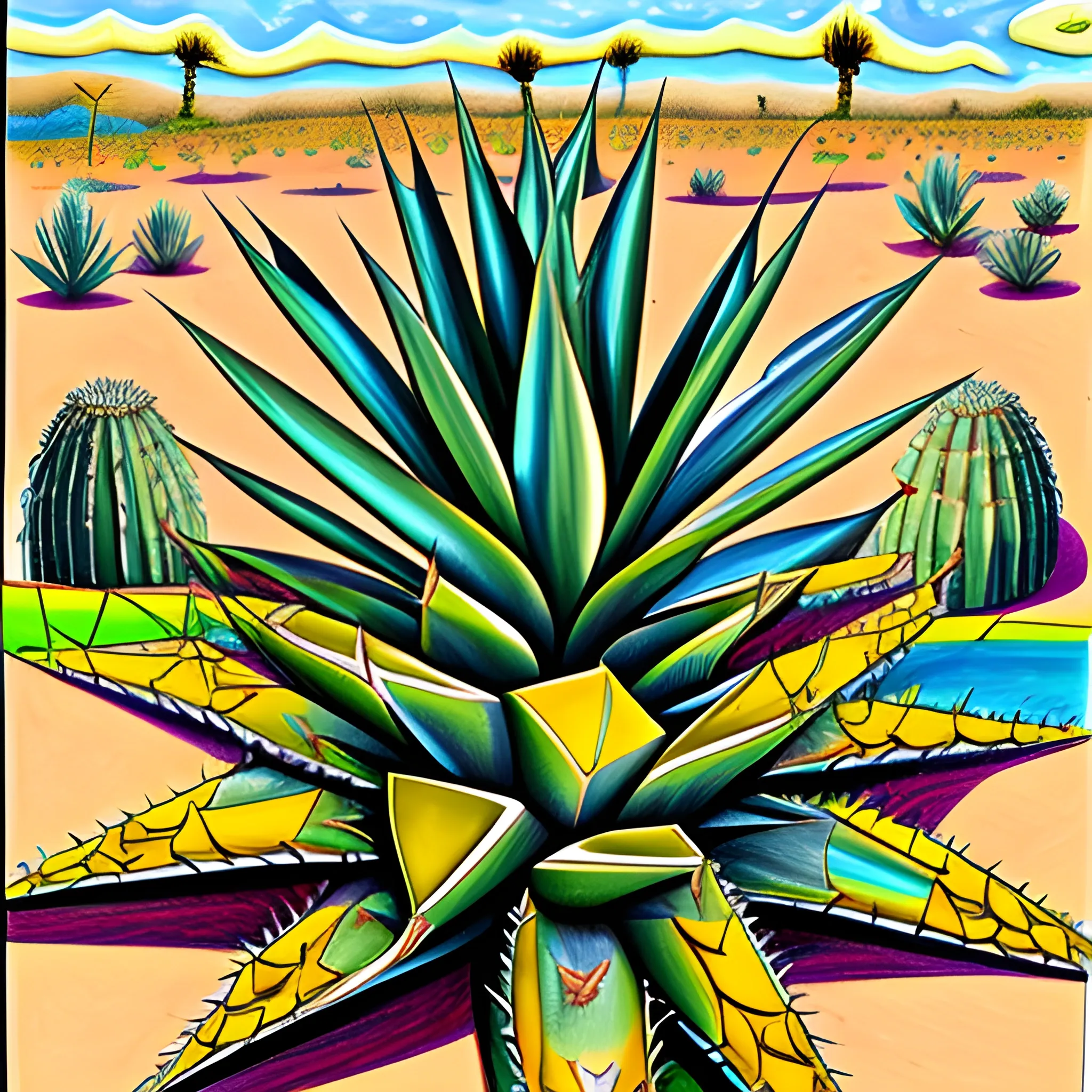 agave prehispanico, Cartoon, Trippy, Oil Painting, Pencil Sketch