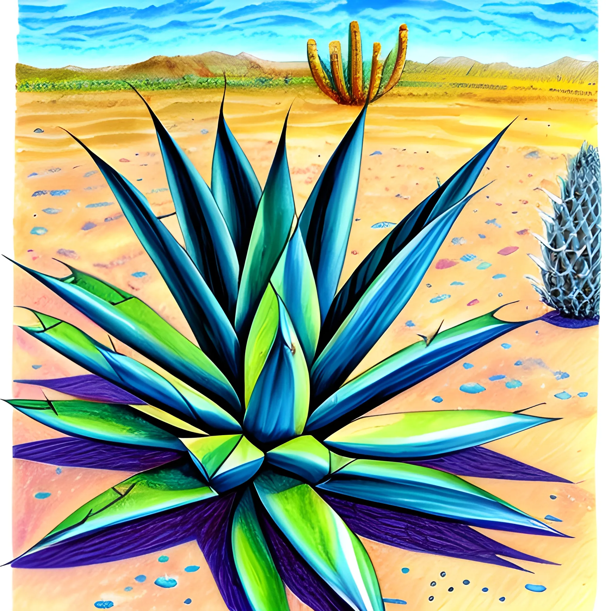 agave prehispanico, Cartoon, Trippy, Oil Painting, Pencil Sketch, Water Color, Water Color