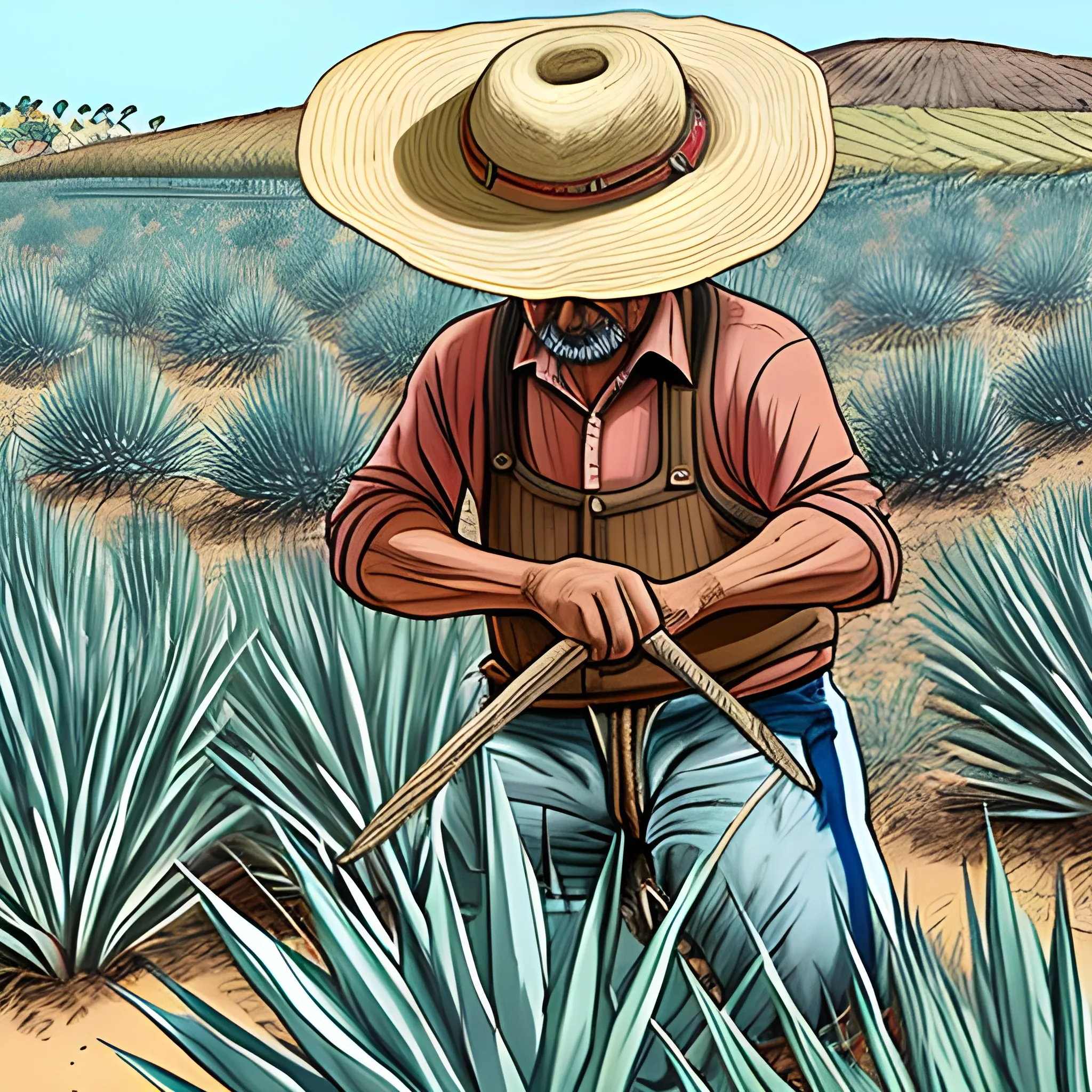 campesino cortando agave, Cartoon