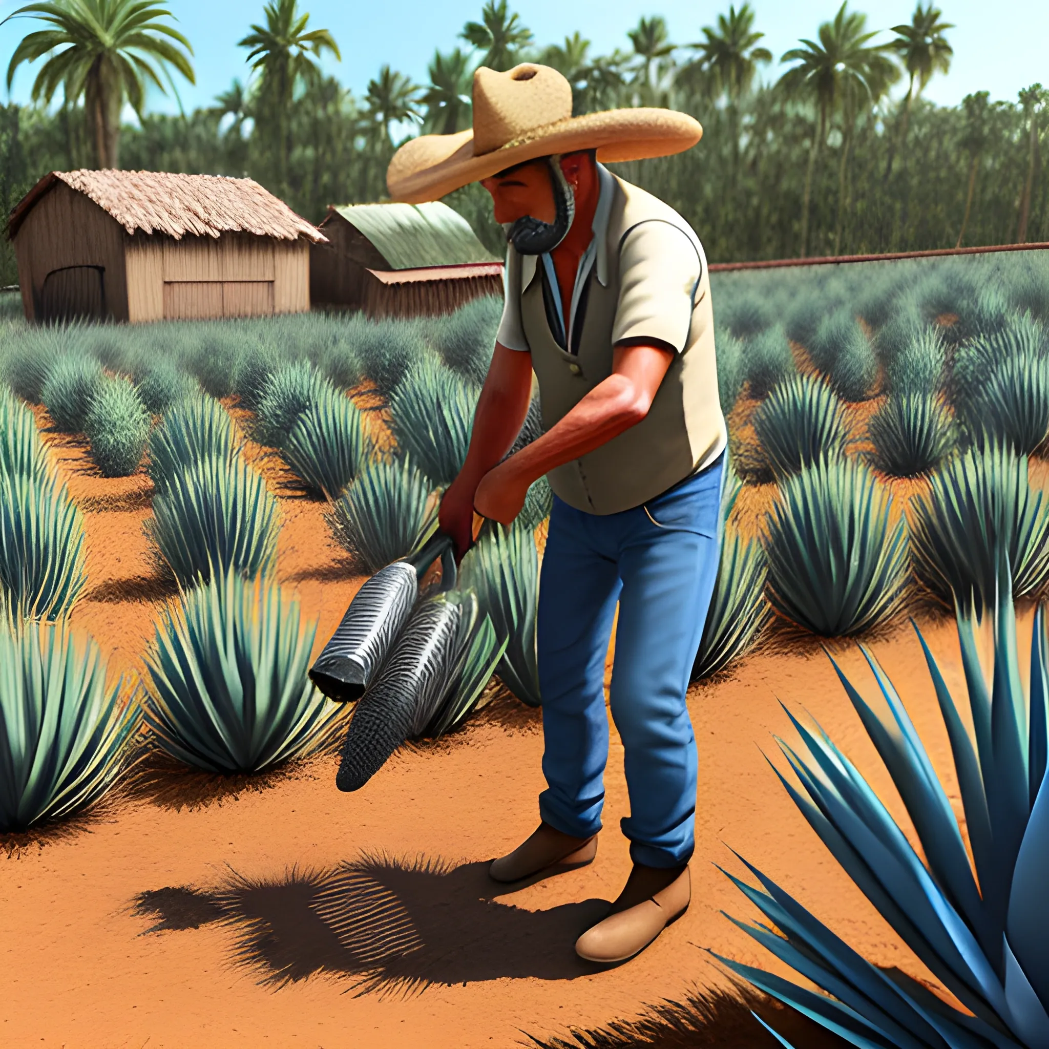 campesino cortando agave, Cartoon, 3D