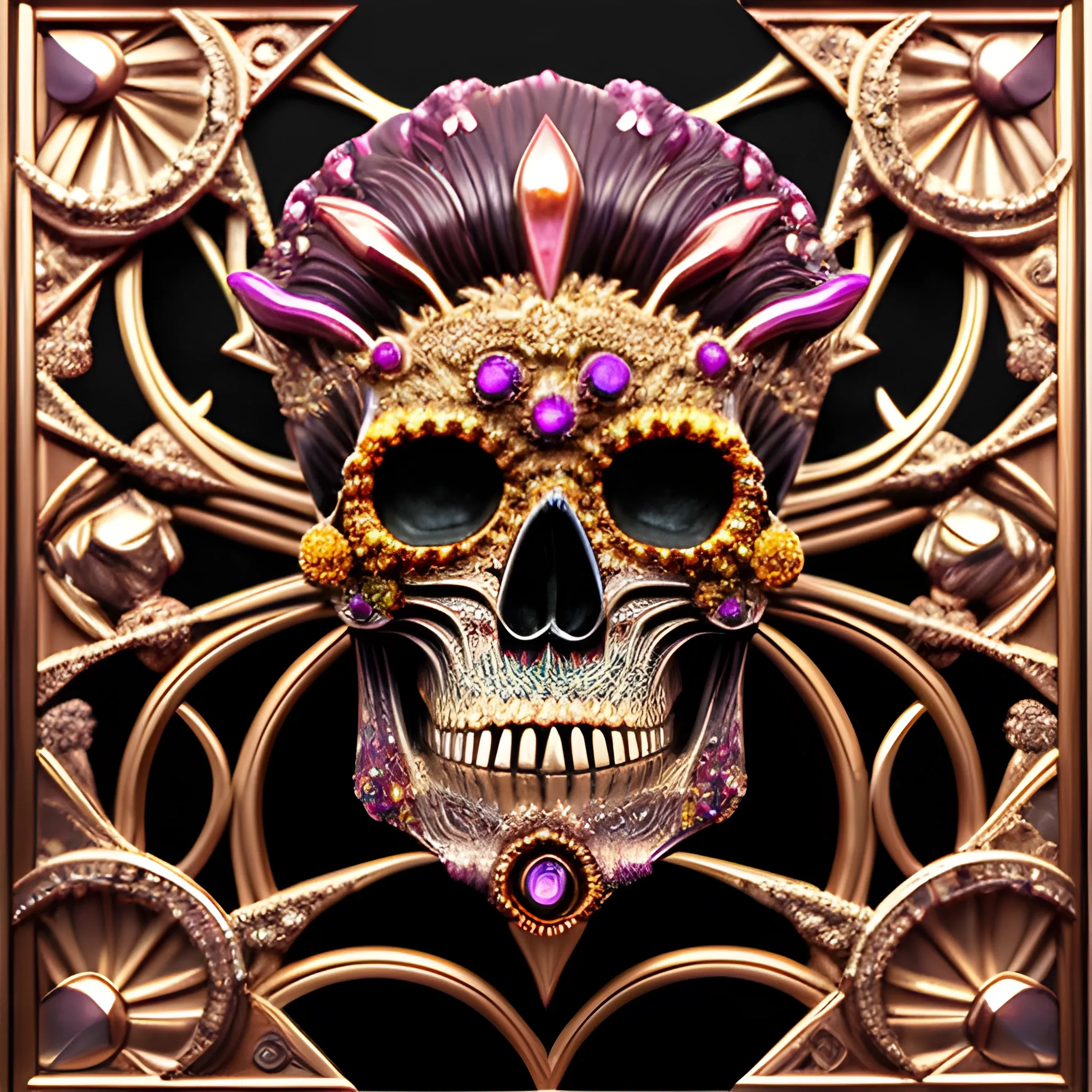 hyperdetailed face; 3D embossed textured image; bleak, dismal, dark ominous hues, contrast, vintage, elegant details, a celestial wold man wizard facing the viewer with a highly detailed gaunt face and an ornate staff stands on a pink gold hill gazing down at a faraway village, stained glass, agate with pewter, foil lametta; autumn, leaves, nebula star full orange blood moon, pink orange yellow nebula sky, sunstone, spinel, fire opal, Rhodolite, pearls, skulls, sequins, gemstones, perfect anatomy