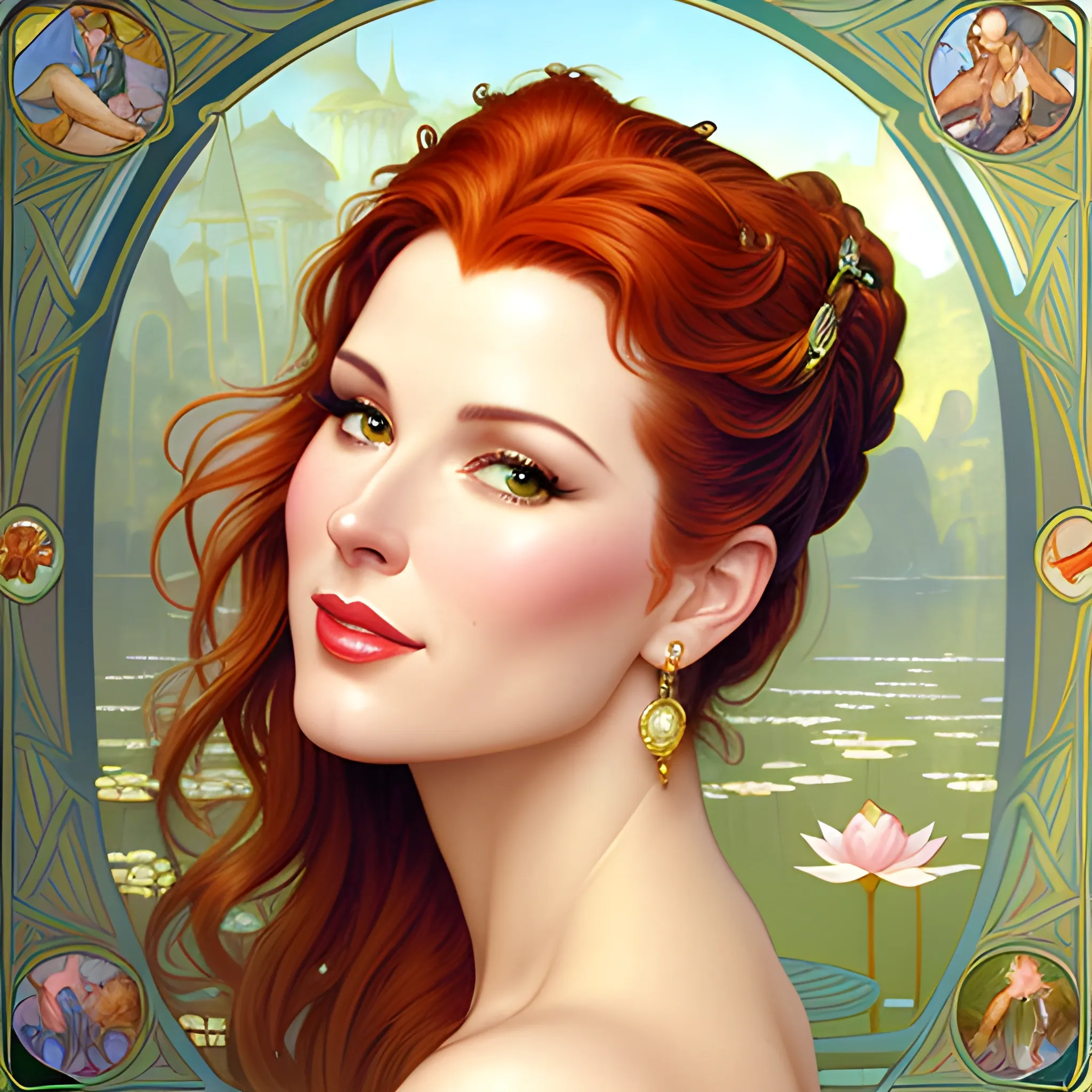 close-up. young Robyn Lively at a lotus pond; highly detailed beautiful face; glitter, renaissance; high contrast, pastel, sorbet, pearlescent, Unreal Engine 5; by Dan Parent, Alphonse Mucha, Artgerm, WLOP, intricately detailed, fantasy, bizarre, beautiful, Chromolithography, Soft Shading, Unreal Engine; digital painting, smooth, sharp focus, illustration, art by lisa frank, Steve Goad, Frank Frazetta, William-Adolphe Bouguereau, Unreal Engine 5, Cartoon, 3D, Oil Painting, 3D