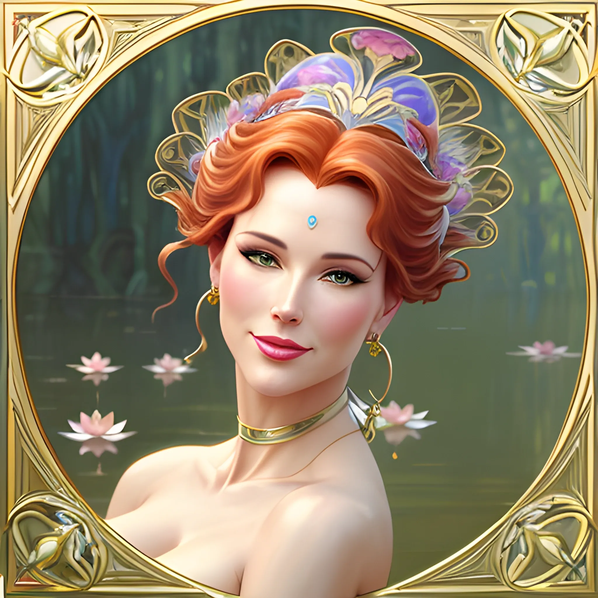 close-up. young Robyn Lively at a lotus pond; highly detailed beautiful face; glitter, renaissance; high contrast, pastel, sorbet, pearlescent, Unreal Engine 5; by Dan Parent, Alphonse Mucha, Artgerm, WLOP, intricately detailed, fantasy, bizarre, beautiful, Chromolithography, Soft Shading, Unreal Engine; digital painting, smooth, sharp focus, illustration, art by lisa frank, Steve Goad, Frank Frazetta, William-Adolphe Bouguereau, Unreal Engine 5, Cartoon, 3D, Oil Painting, 3D