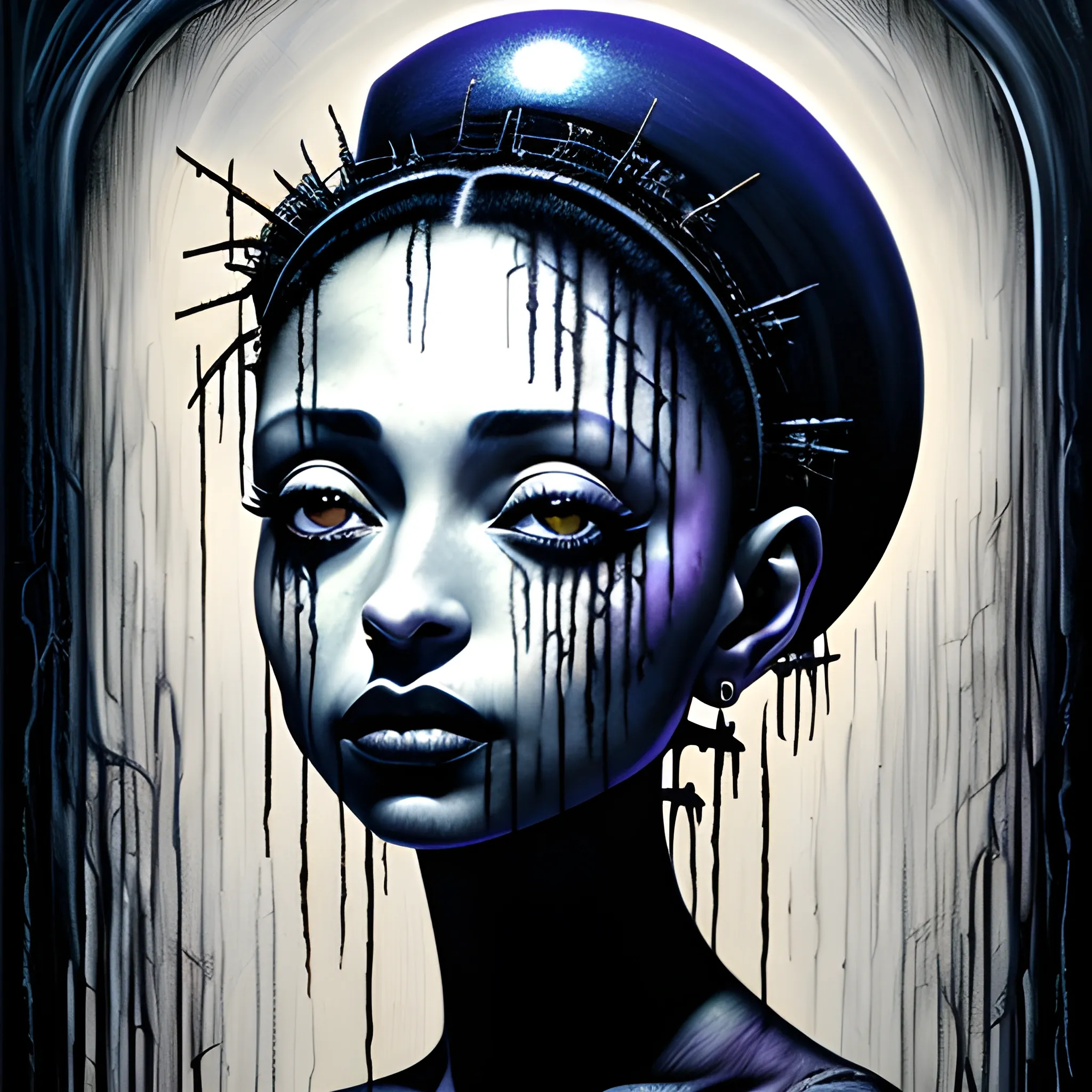  Masterpiece, scenic; Sade Adu; neon spray paint, acrylic paint, fantastical surrealist world, in the style of Stephen Gammell and Shawn Coss, extremely detailed, sick, gothic, eldritch