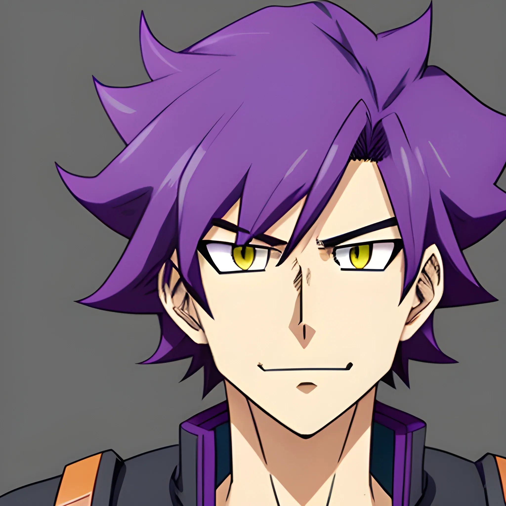 a my hero academia character 
Teen male with purple hair with copper eyes, 