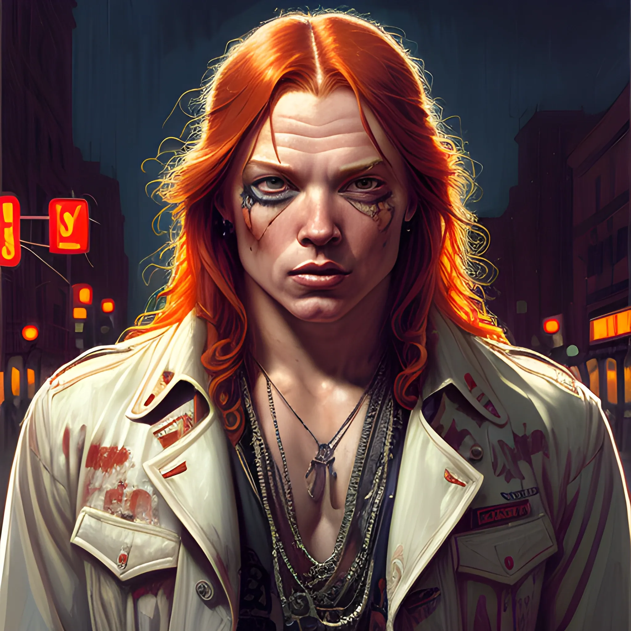 Axl Rose, long red hair, chiseled, handsome highly detailed symm ...