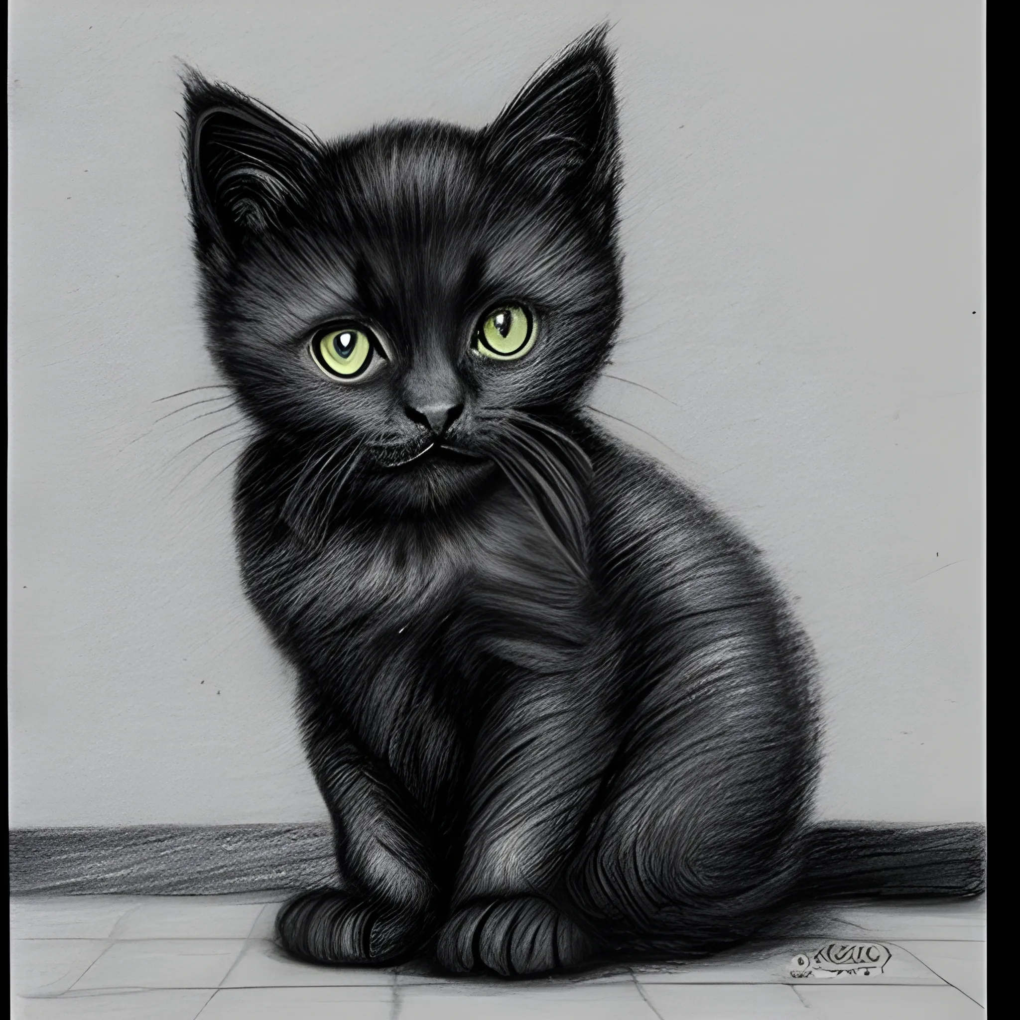 black kitten in the prison, Pencil Sketch