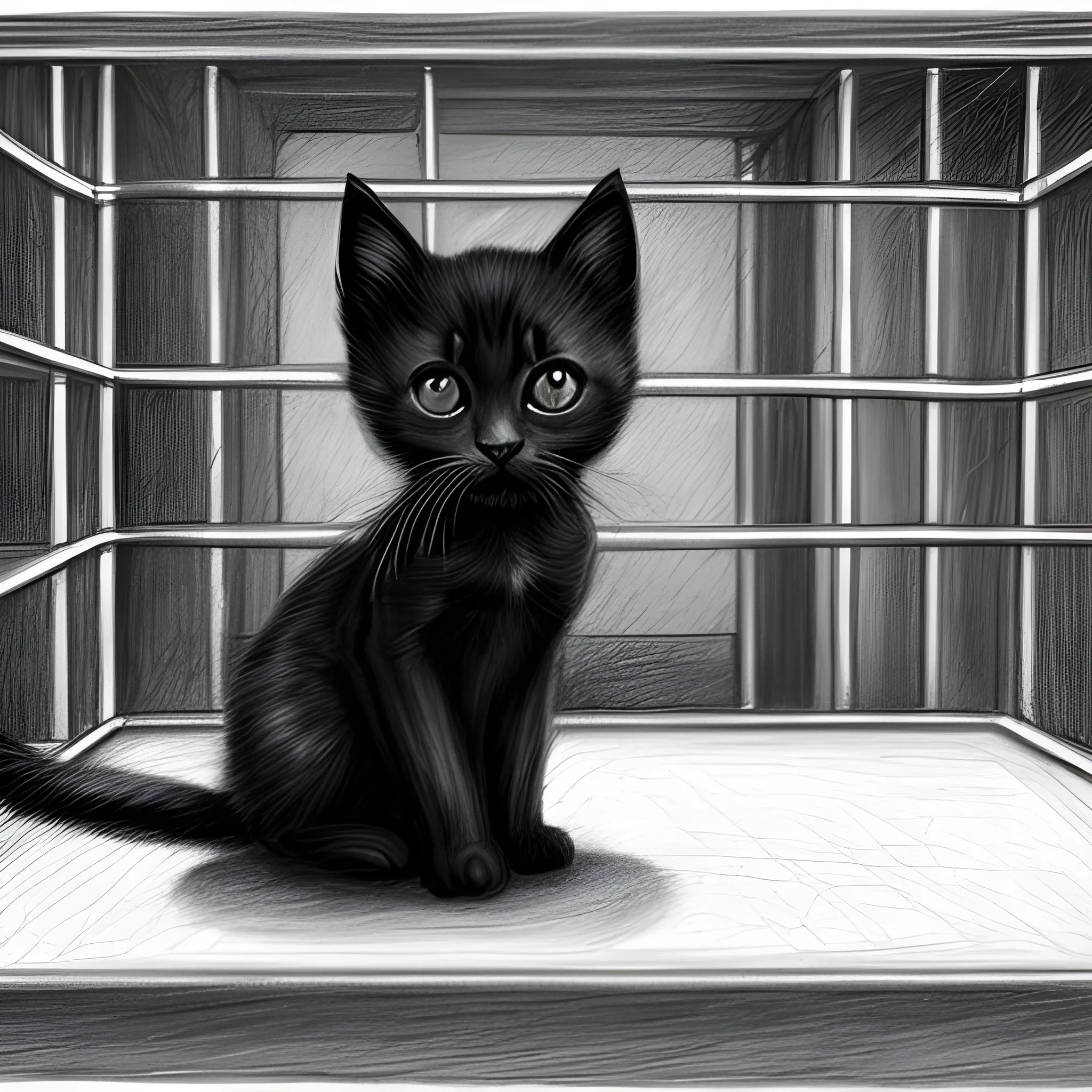 black kitten in the prison, Pencil Sketch