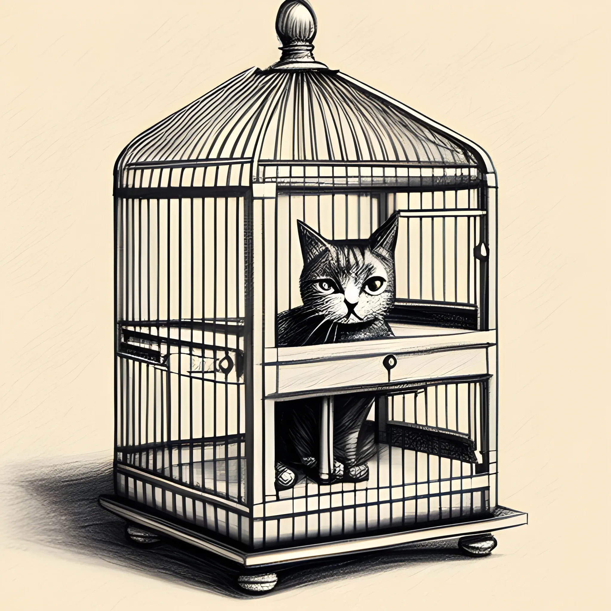 cat cage, Pencil Sketch