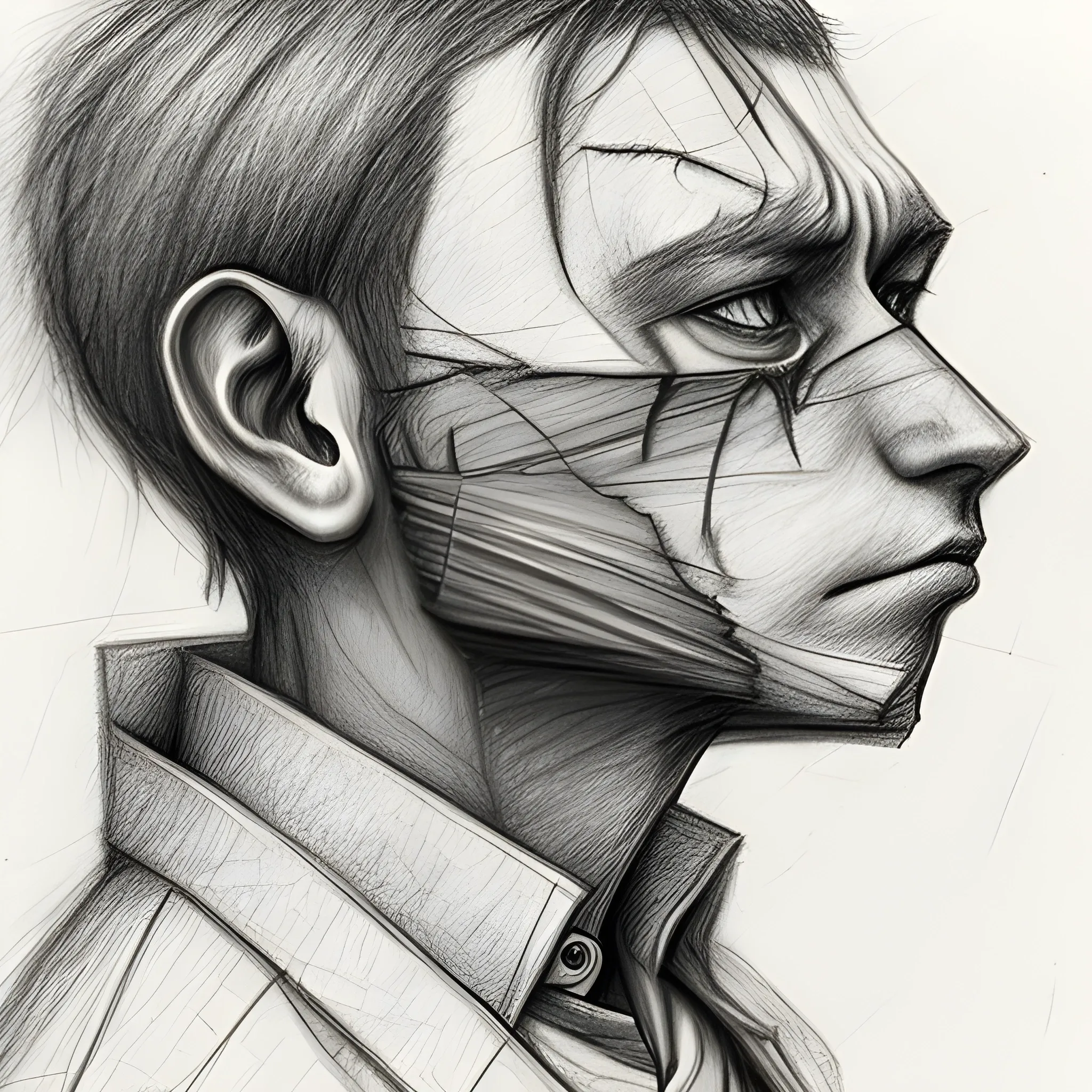 torn collar, Pencil Sketch