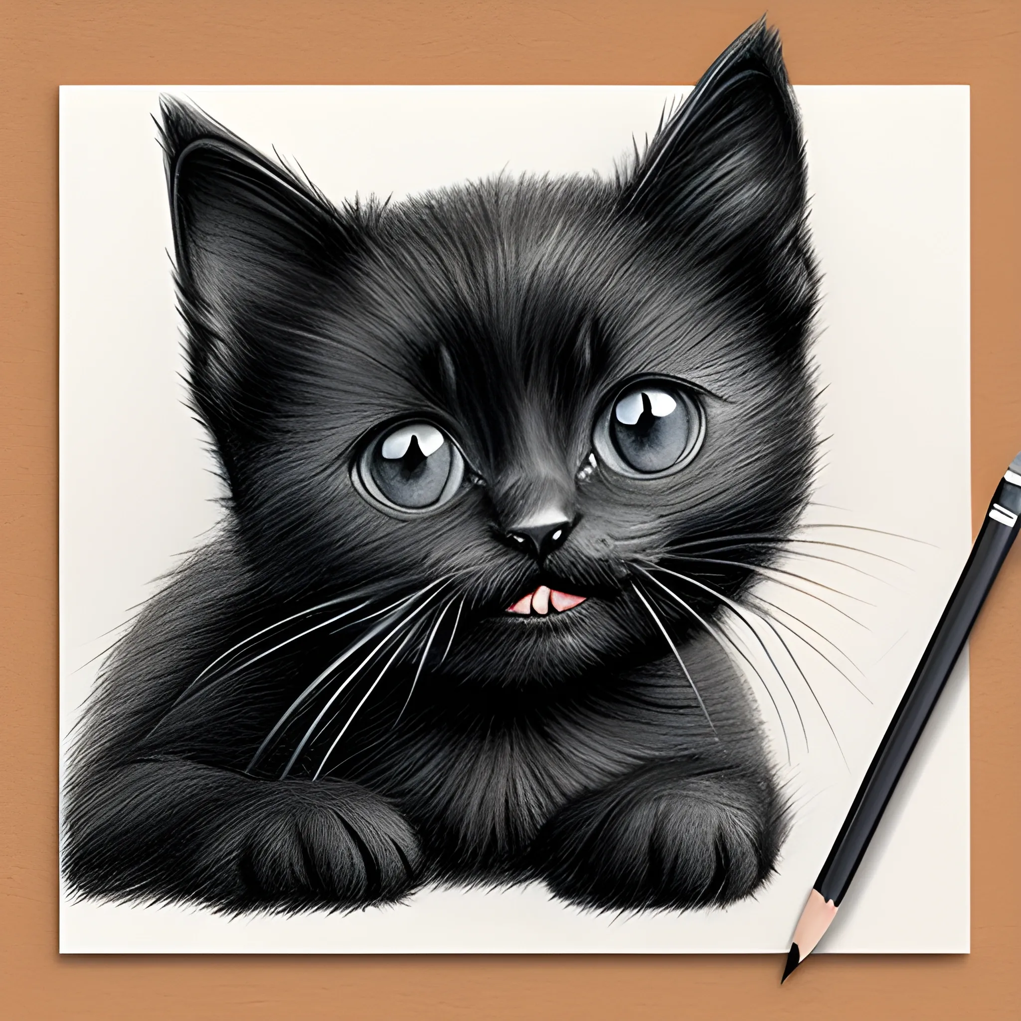 smiling black kitten, Pencil Sketch