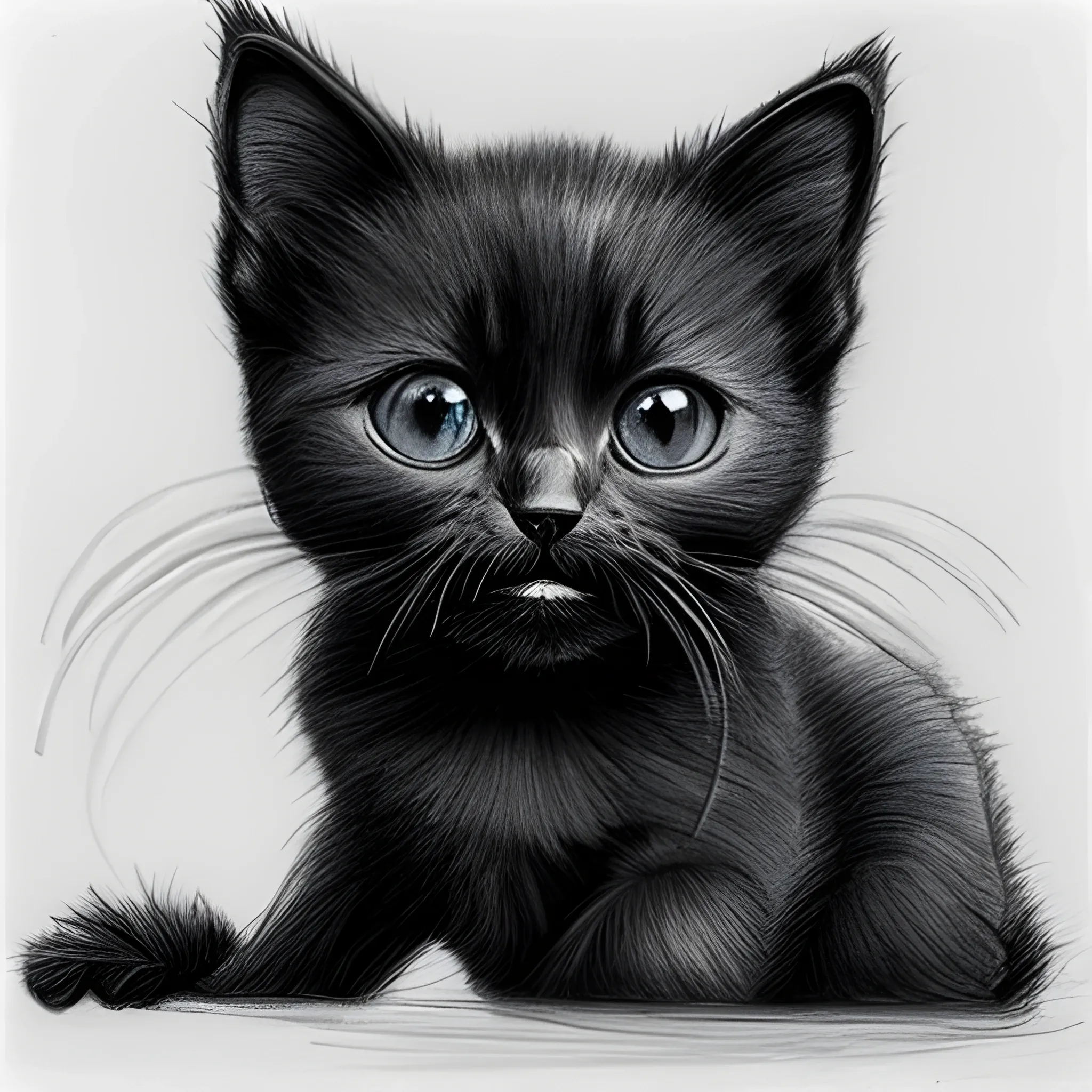 smiling black kitten, Pencil Sketch