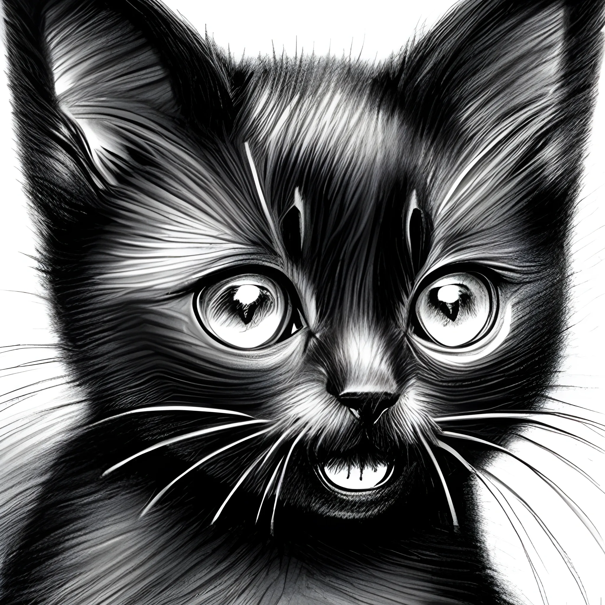 happy black kitten, Pencil Sketch