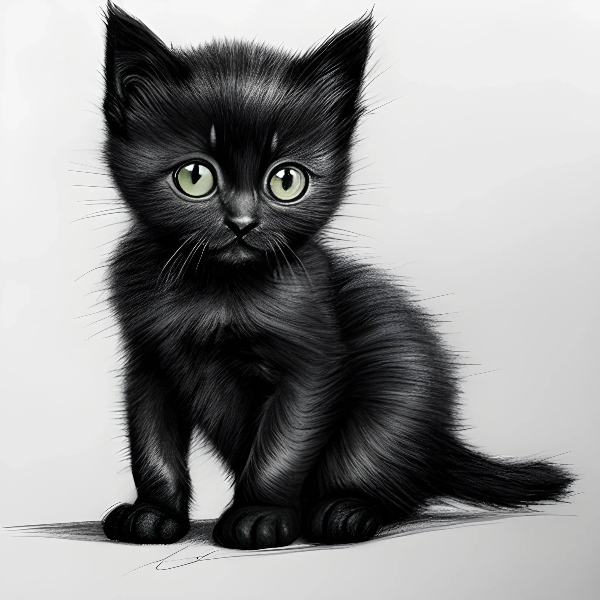 happy black kitten, Pencil Sketch