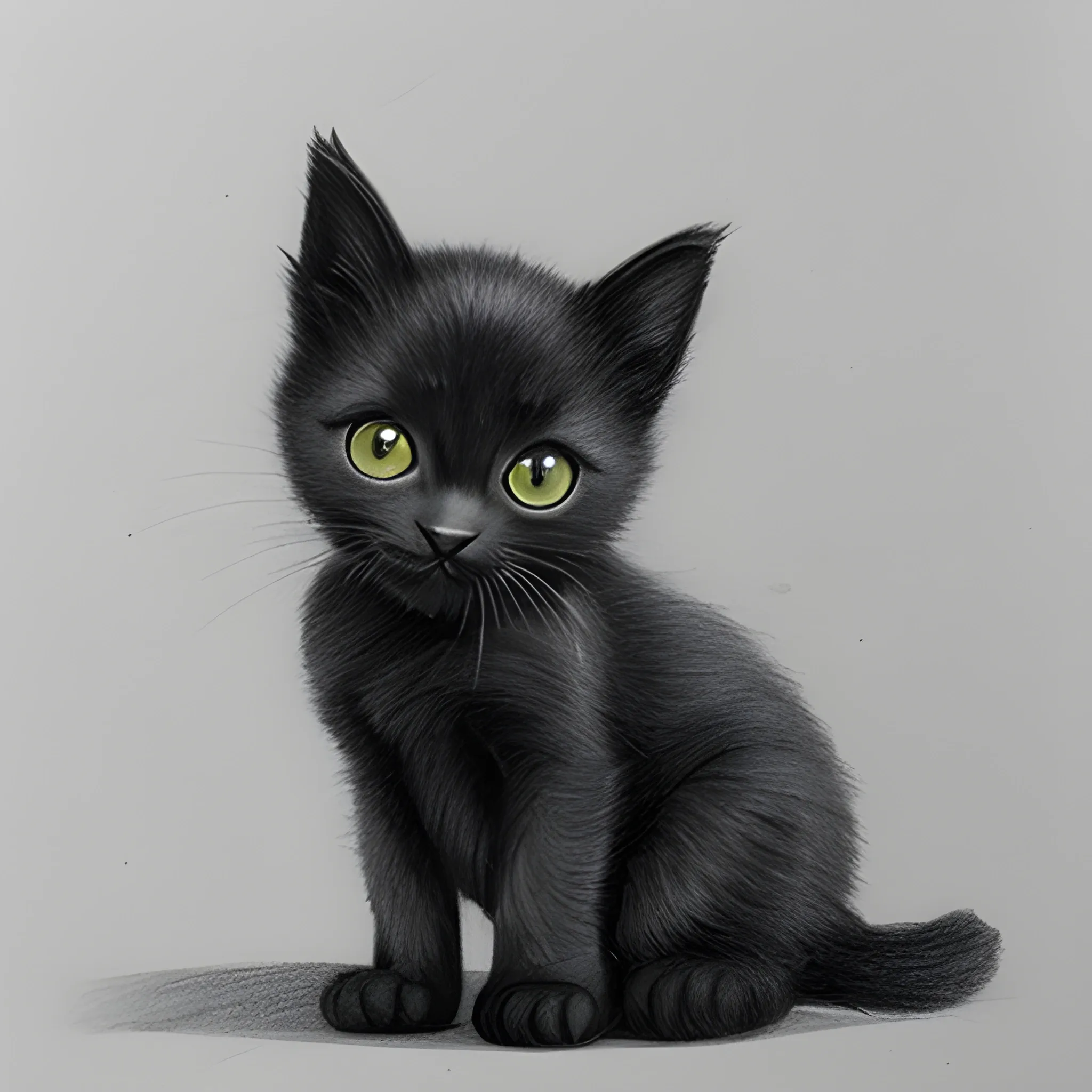 happy black kitten, Pencil Sketch