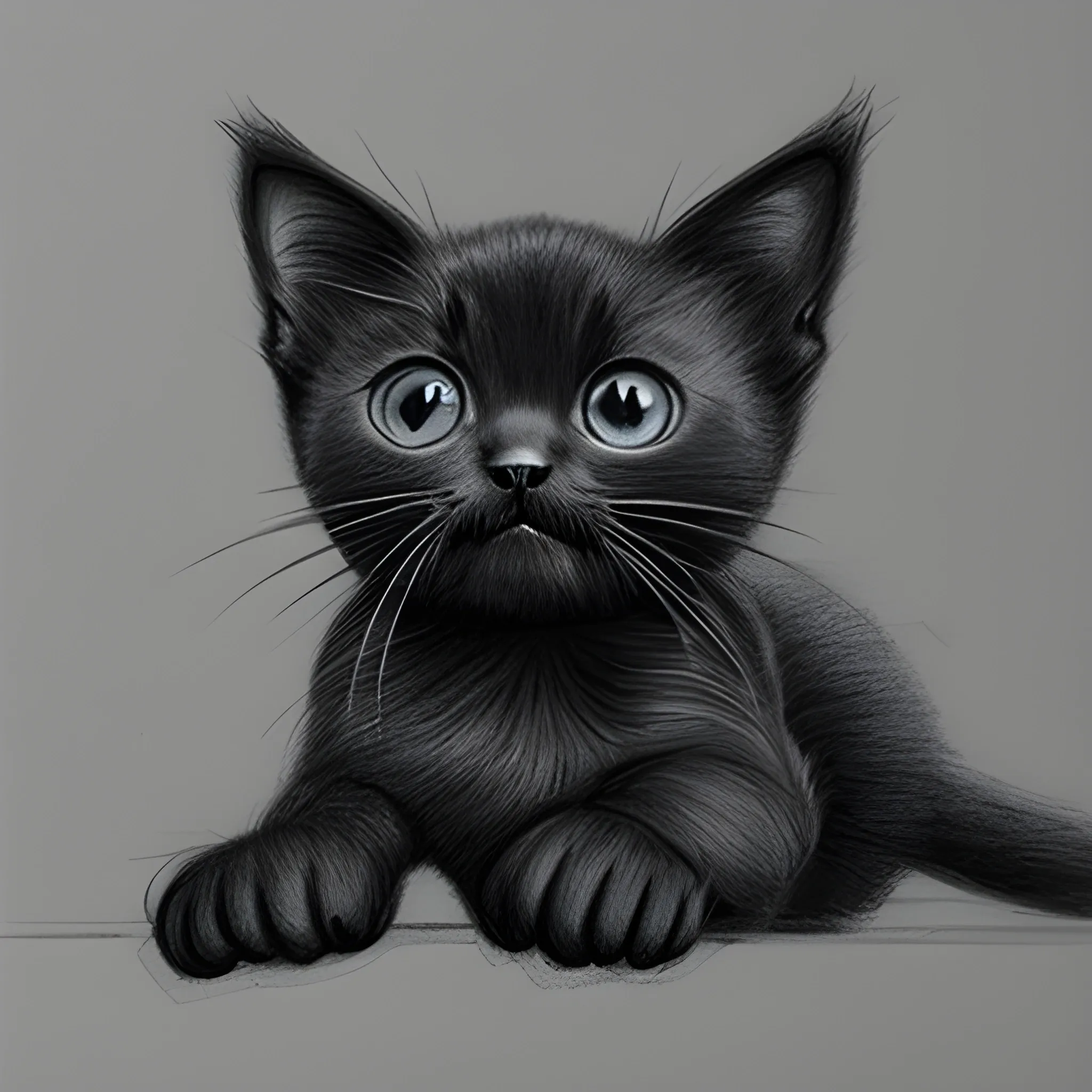 happy black kitten, Pencil Sketch