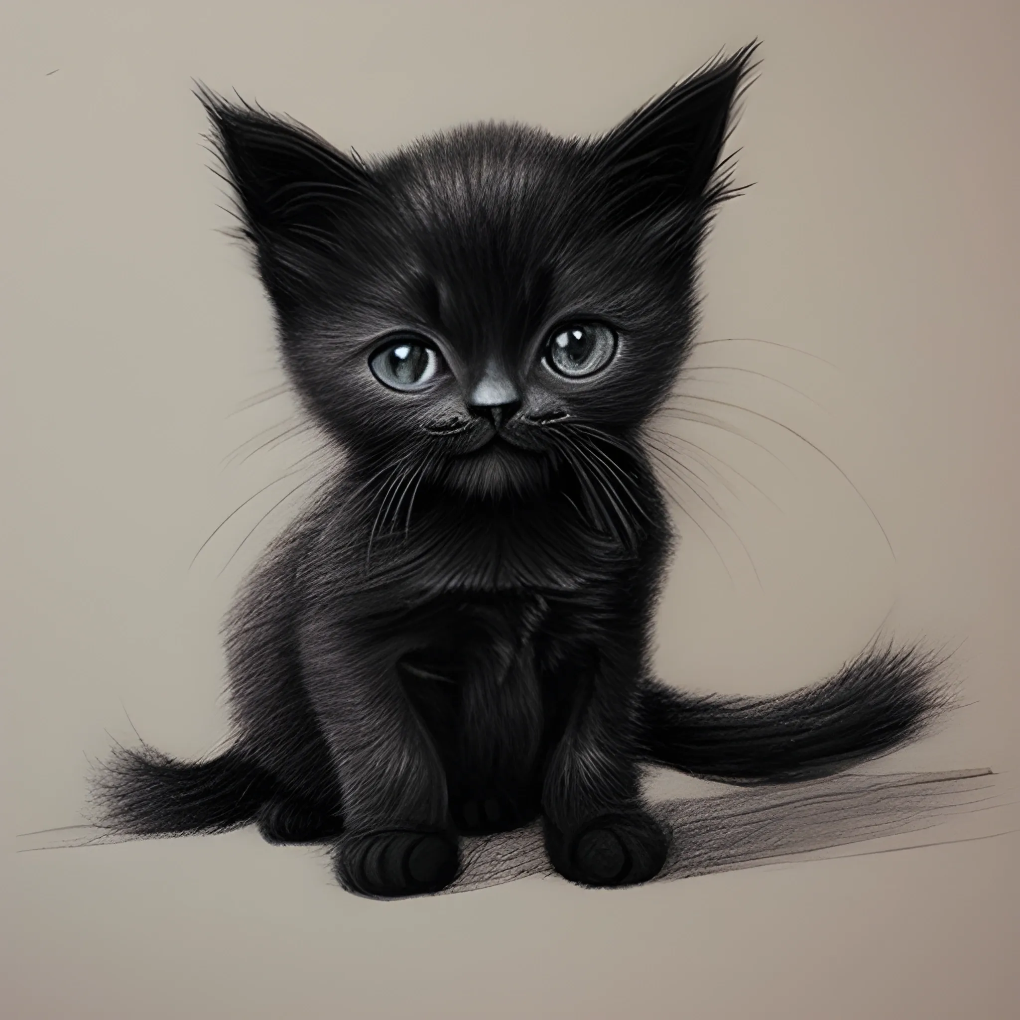 happy black kitten, Pencil Sketch