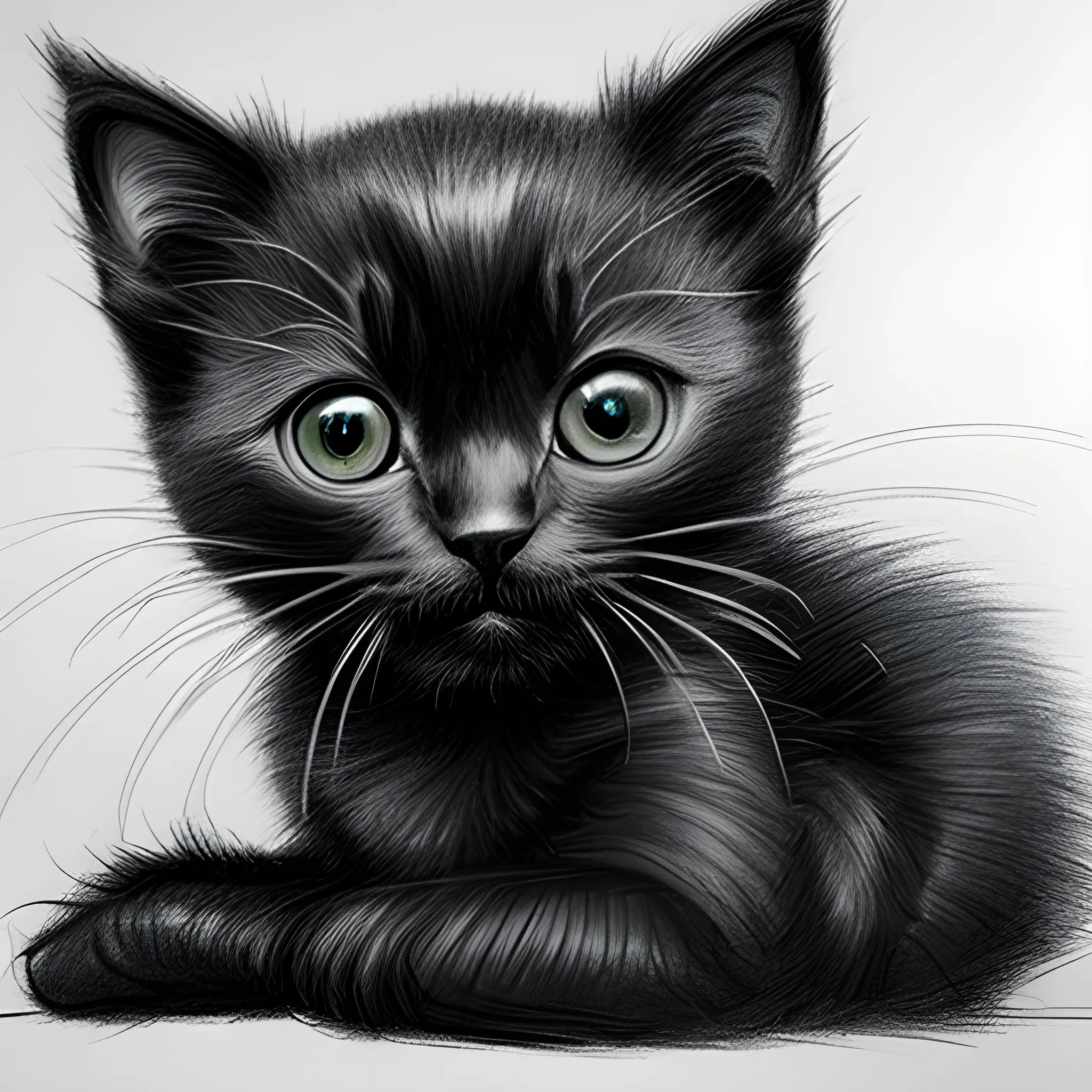 happy black kitten, Pencil Sketch