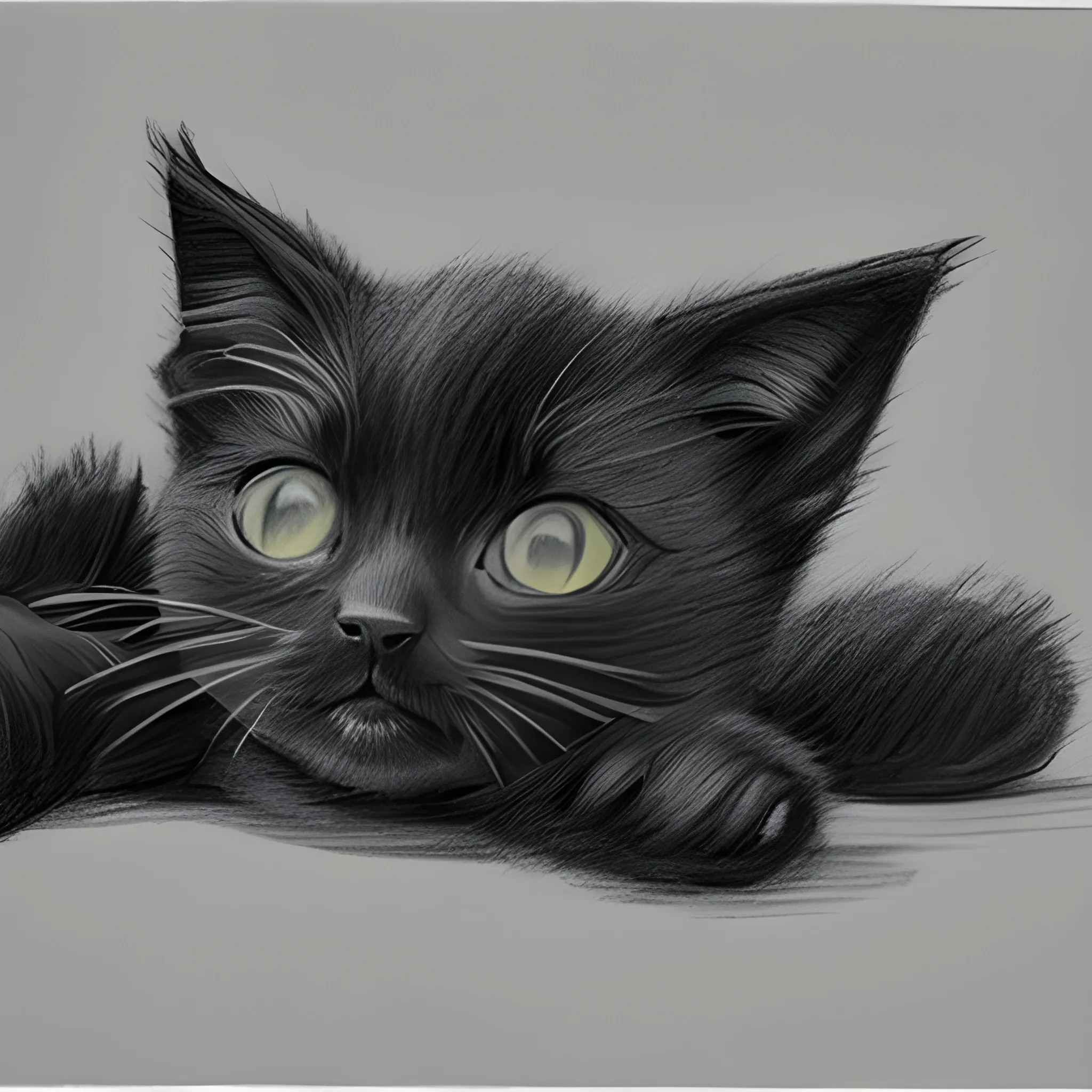  black kitten lying upside down, Pencil Sketch