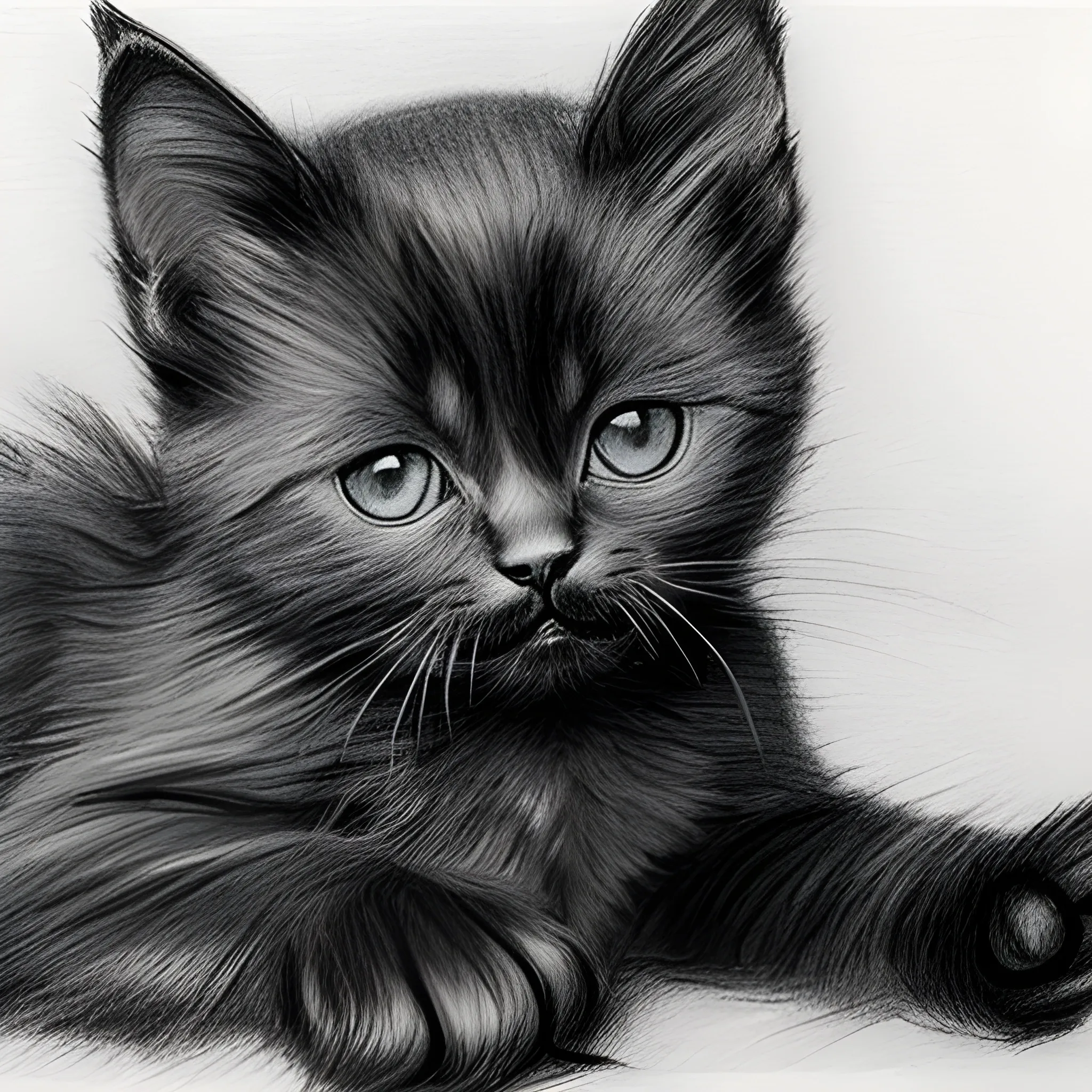  black kitten lying on it's back, Pencil Sketch