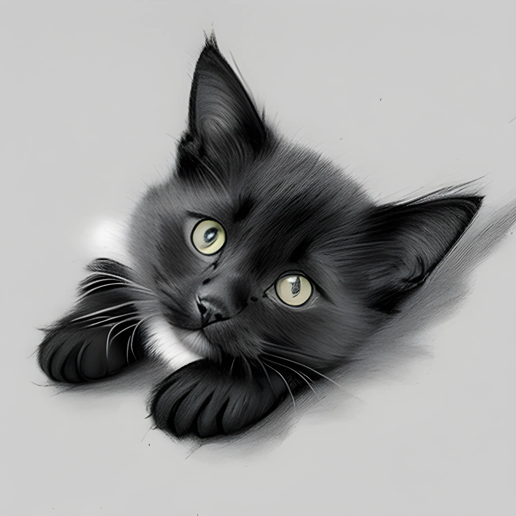  black kitten lying on it's back, Pencil Sketch