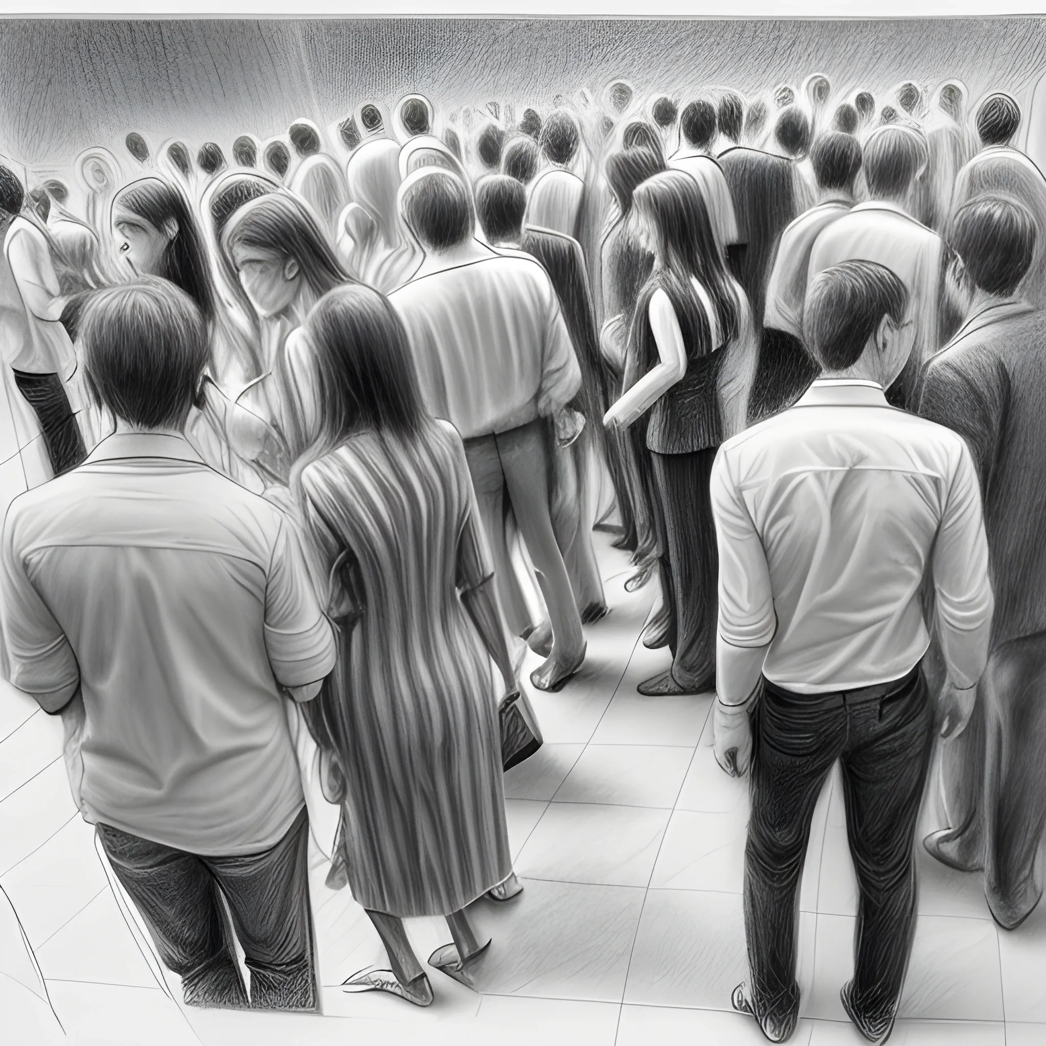 many people meeting, Pencil Sketch