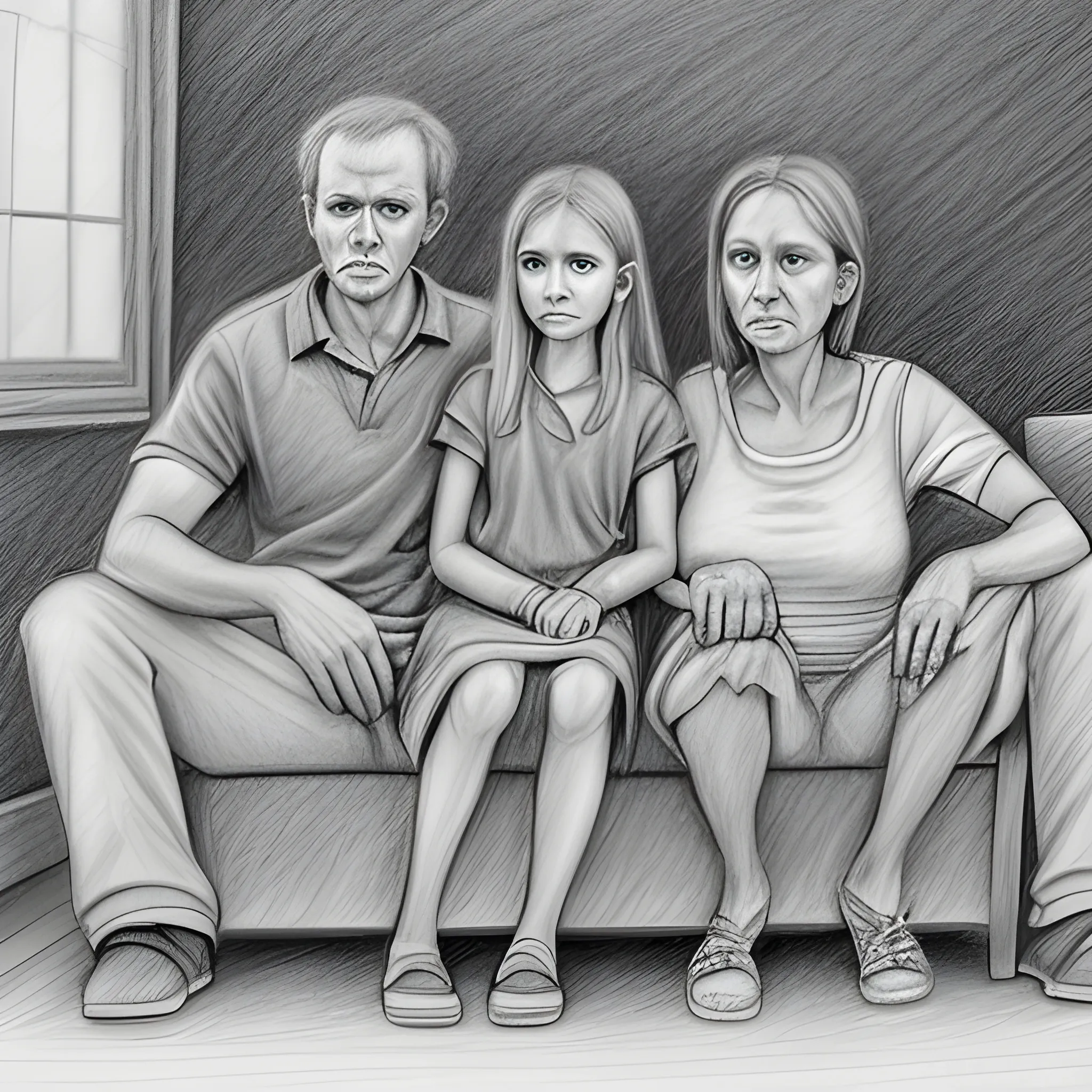 sad families, Pencil Sketch