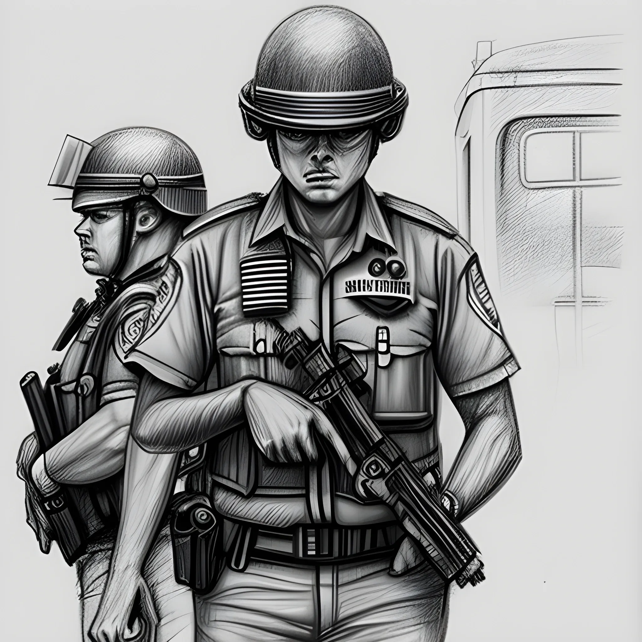 people afraid of police, Pencil Sketch