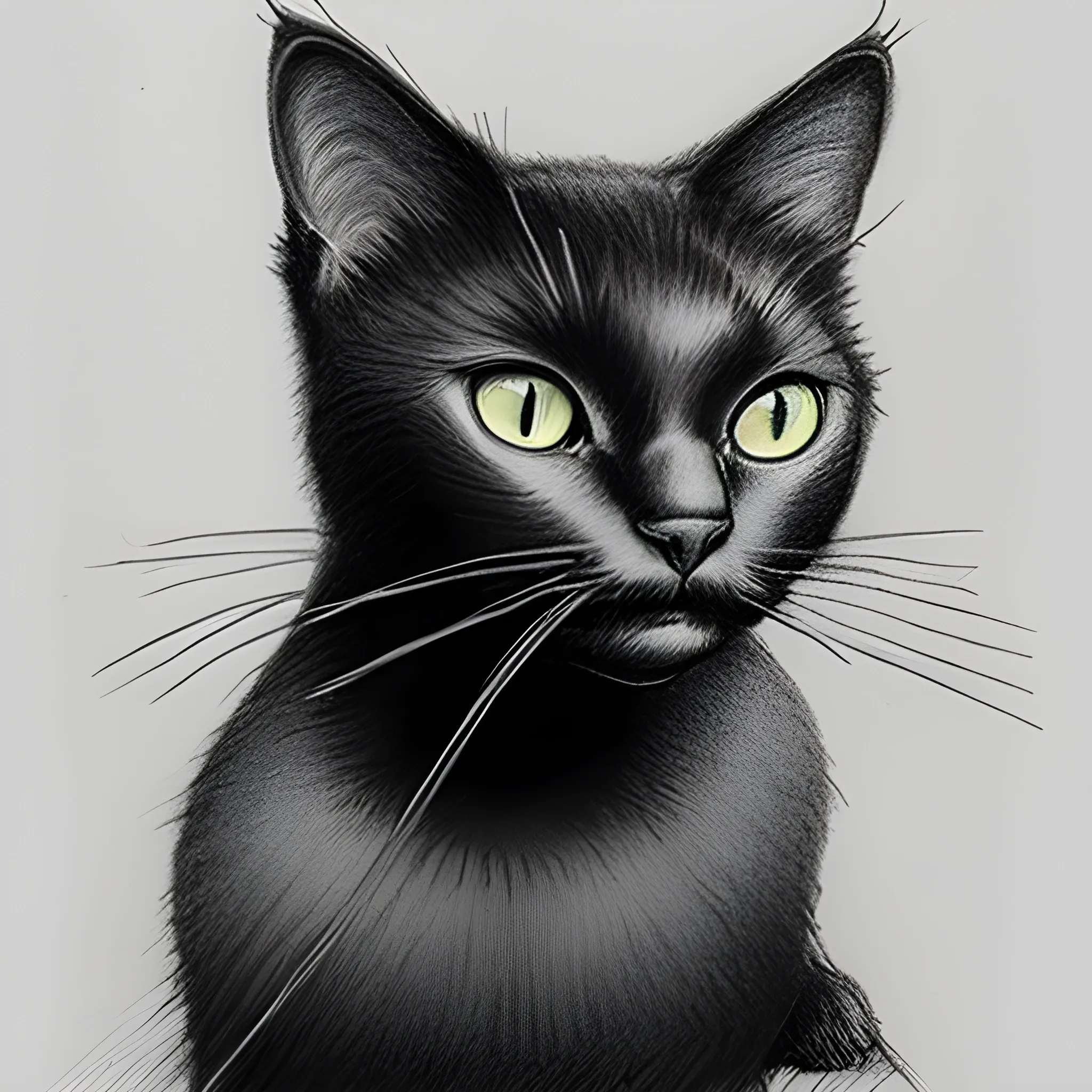 brave black cat, Pencil Sketch