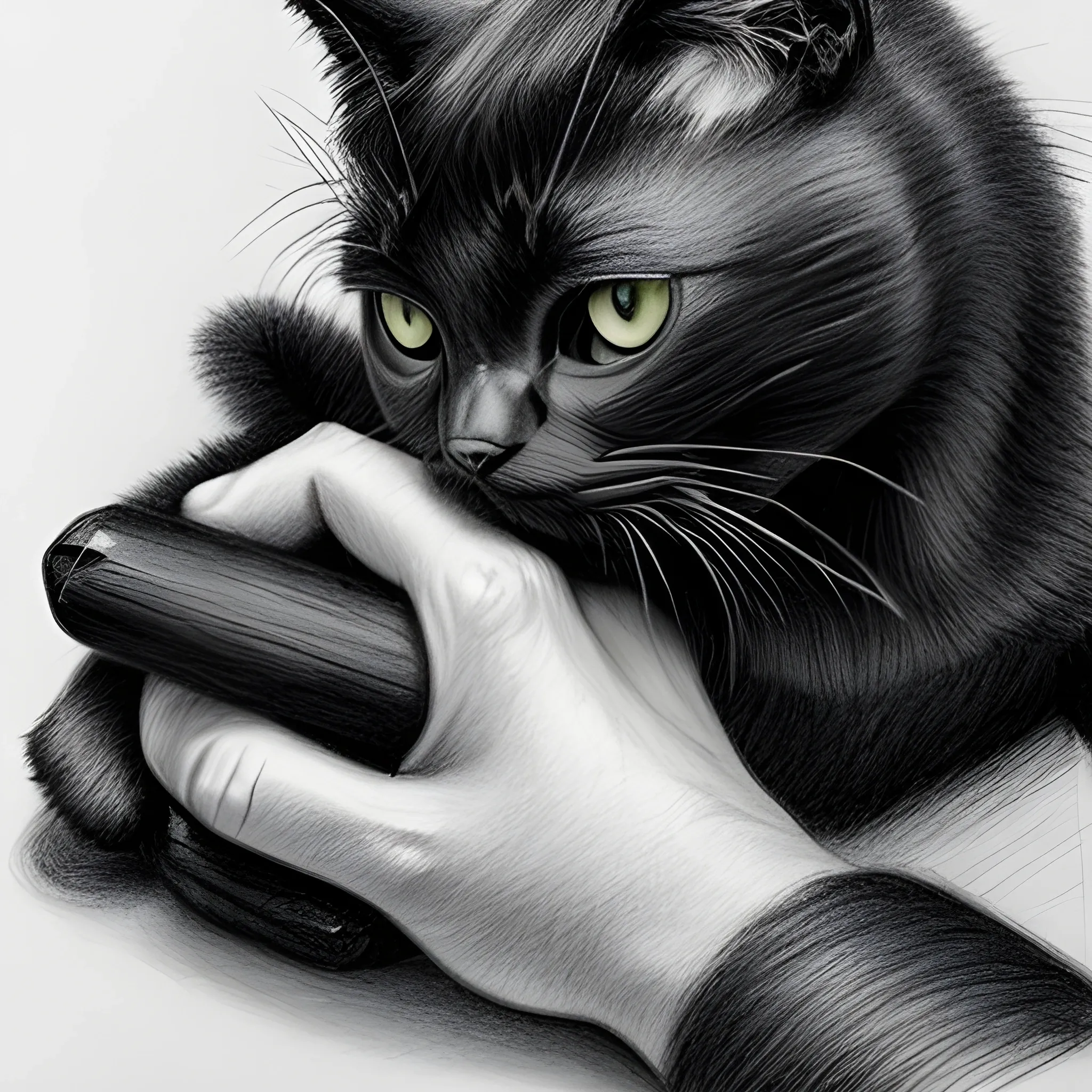 people touching black cat, Pencil Sketch