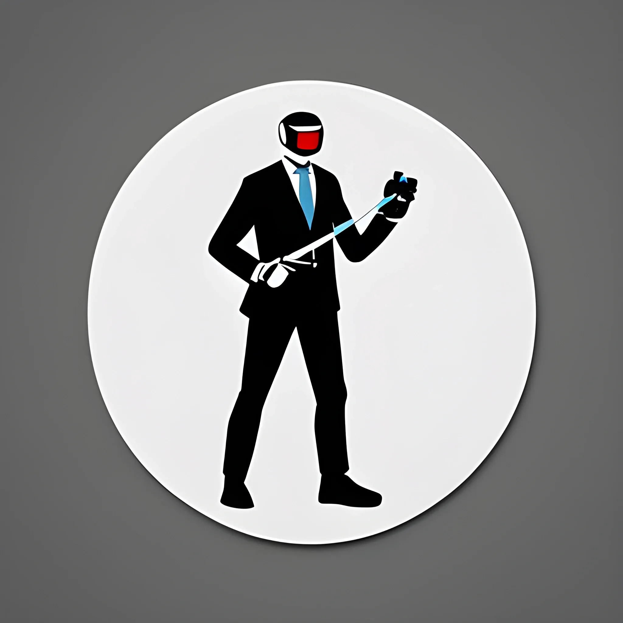 man in a mask with a weapon STANDING WITH DRONE REMOTE IN HANDS, TWO FPV DRONES FLYING OVERHEAD: STICKER V3,THE BACKGROUND IS WHITE