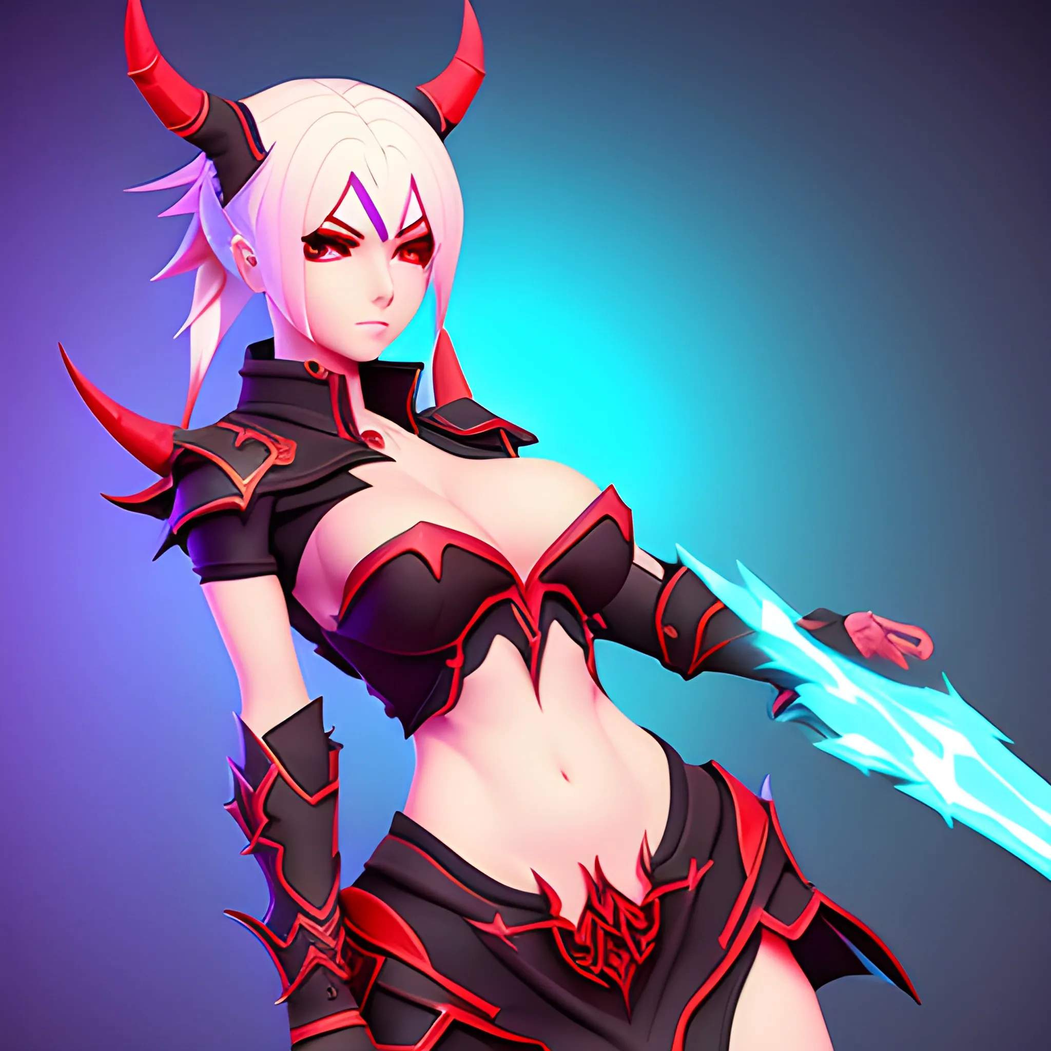 generate a art of diablo in female form from tenshura, 3D anime style