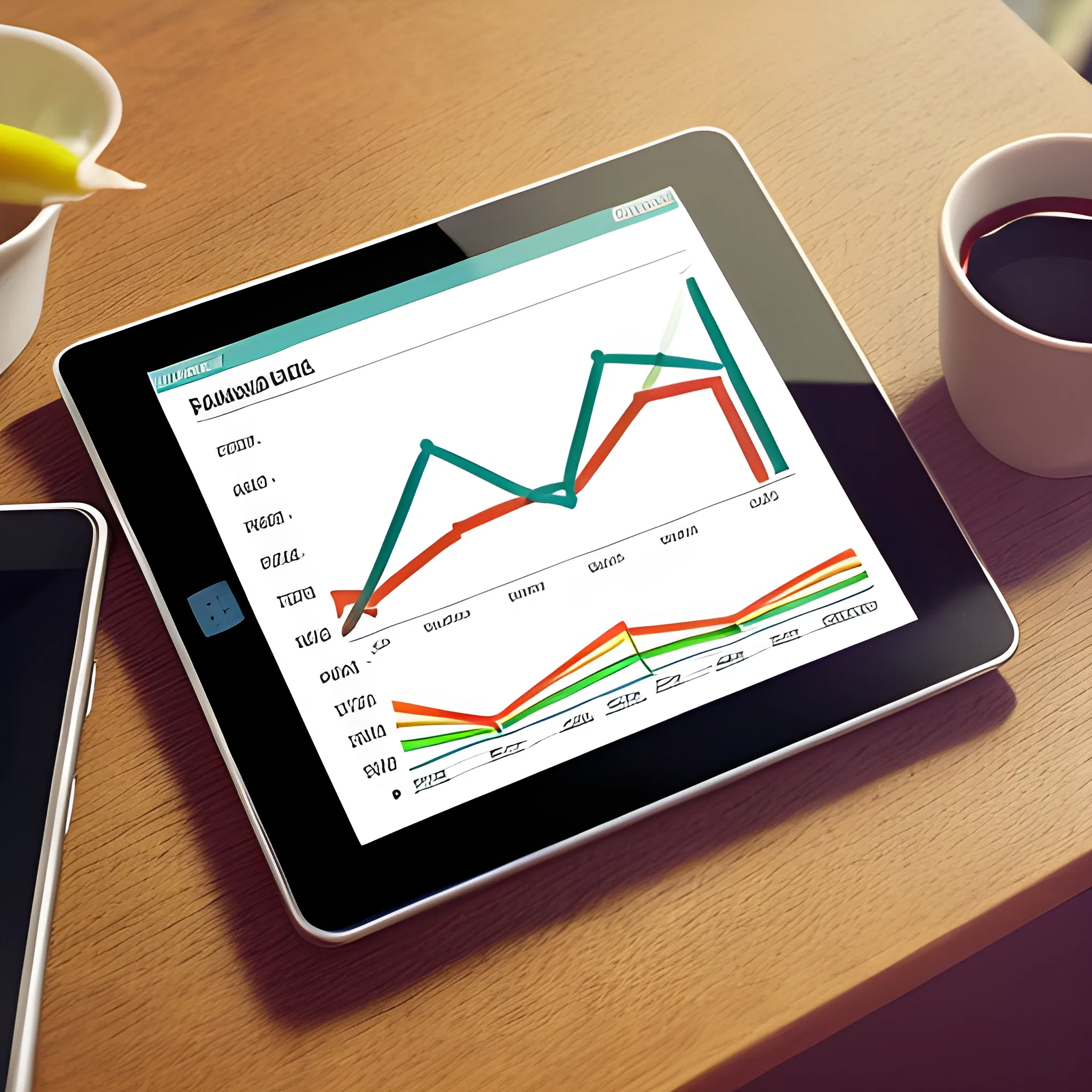 A bar graph on a tablet displays a rising trend of website traffic, highlighting the power of data analytics.
, Water Color