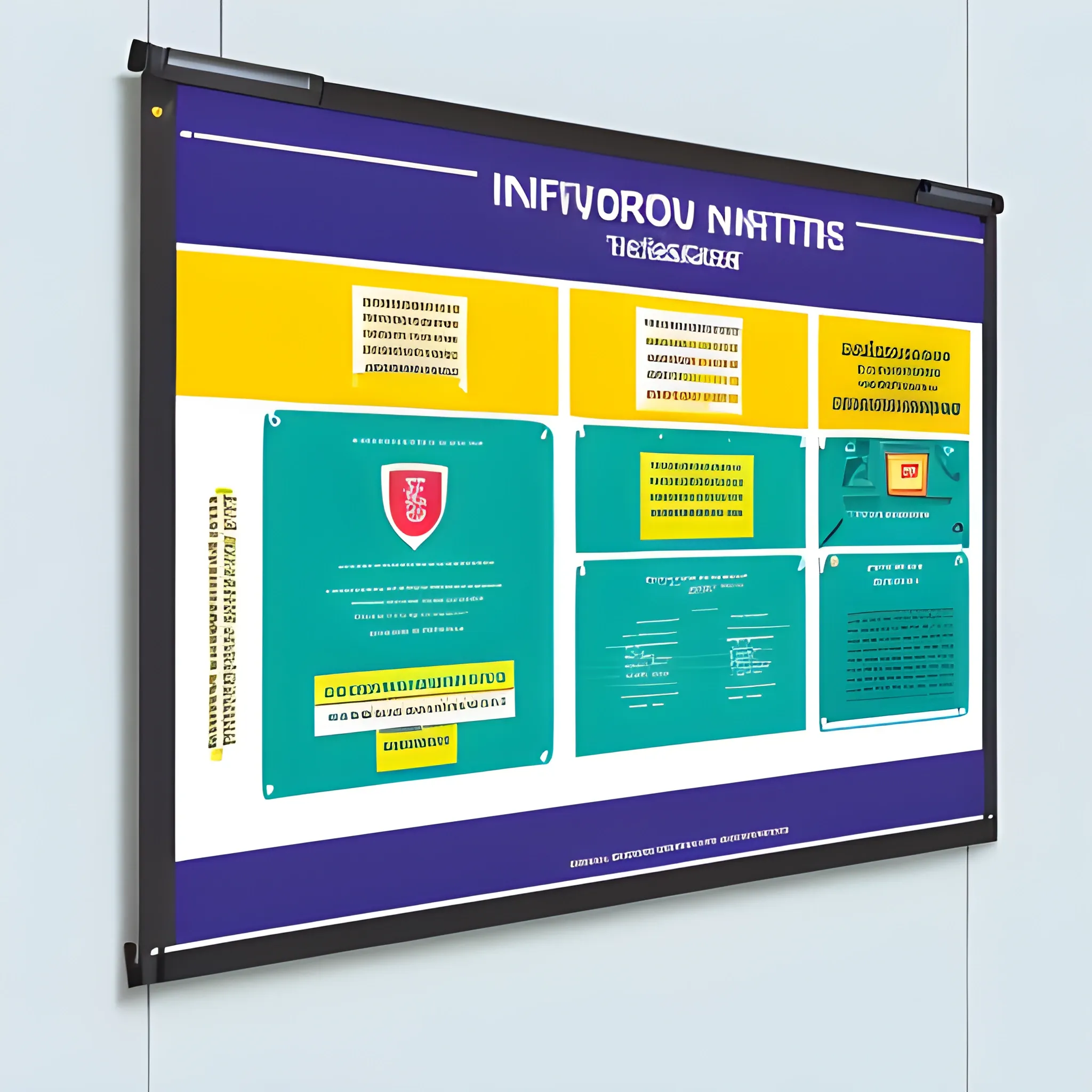  information board related to university life and studying. there should be picturesque  background, illustrations, gradients, bright colors,  vector art, creative and interesting design solutions and clear placement of posters.The board must be clear and legible for recognition.