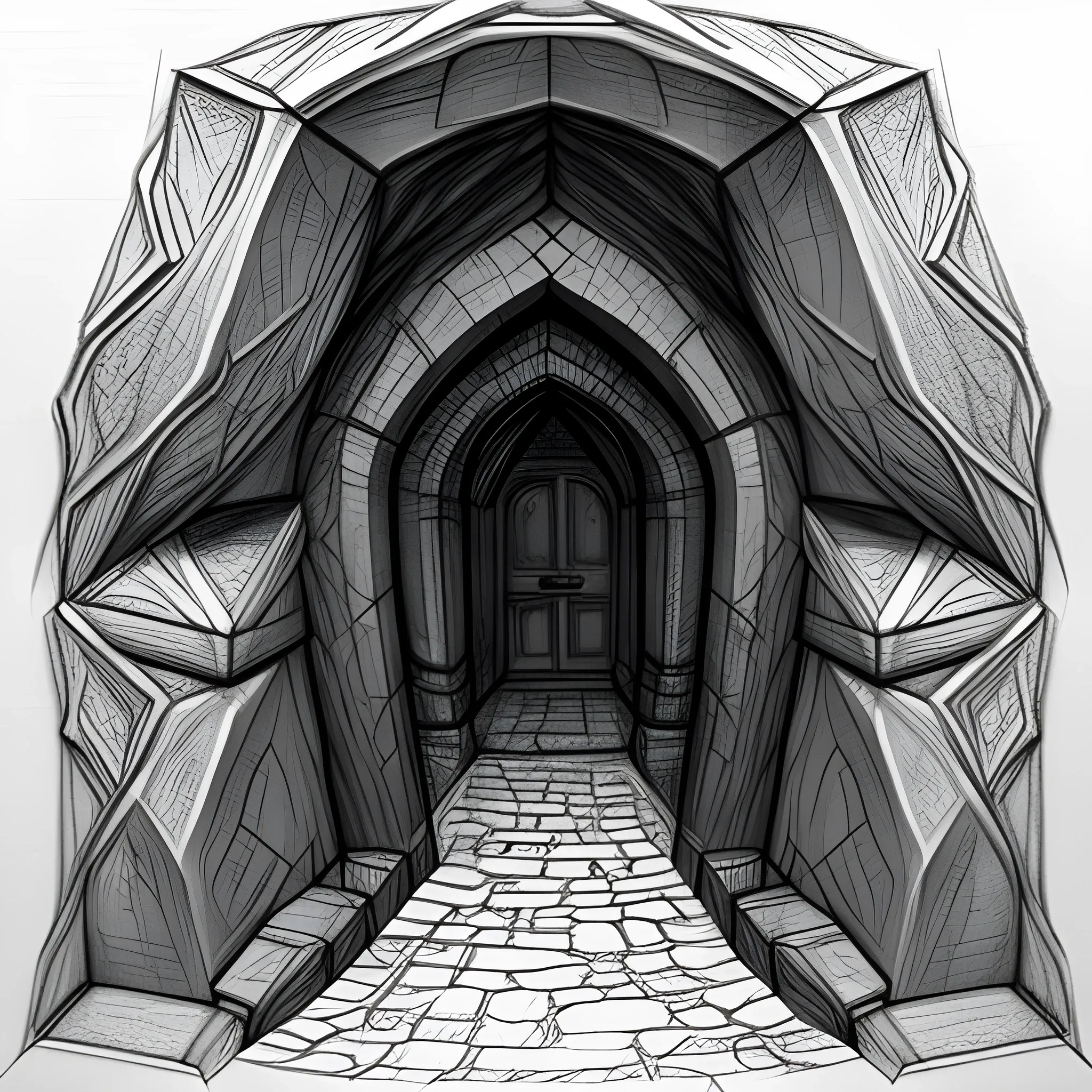dnd high fantasy small cavern,  smooth walls, intricate detail, Pencil Sketch
