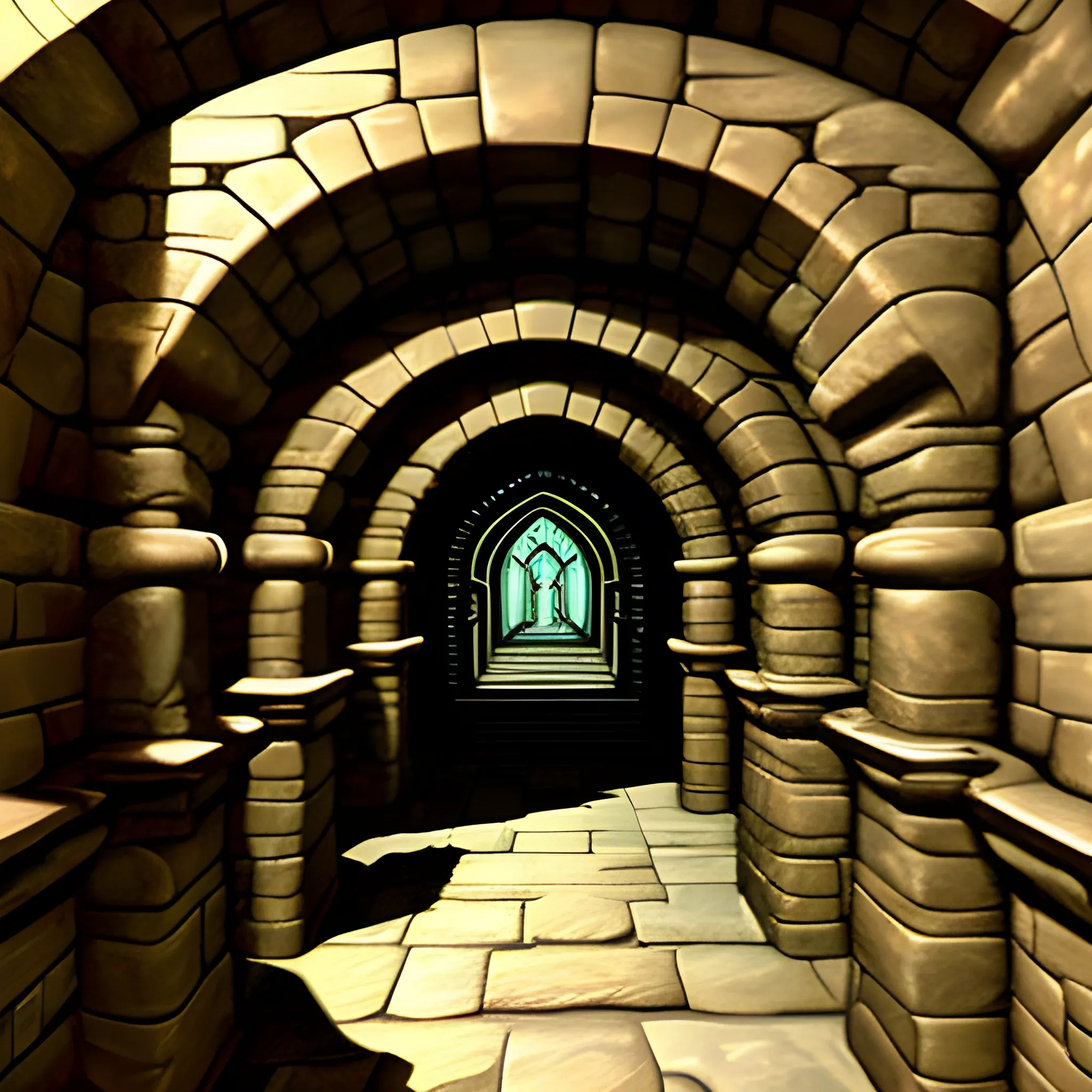  dnd style over-view map, tunnel descends gently toward 5-foot-high iron double
doors, Beyond stretches a vault about
15 feet wide and 60 feet long. Several shallow troughs
are carved into each of the long walls like inset shelves
and a single standing trough runs down the center of
the room, Each trough is filled with coins, oil painting style
