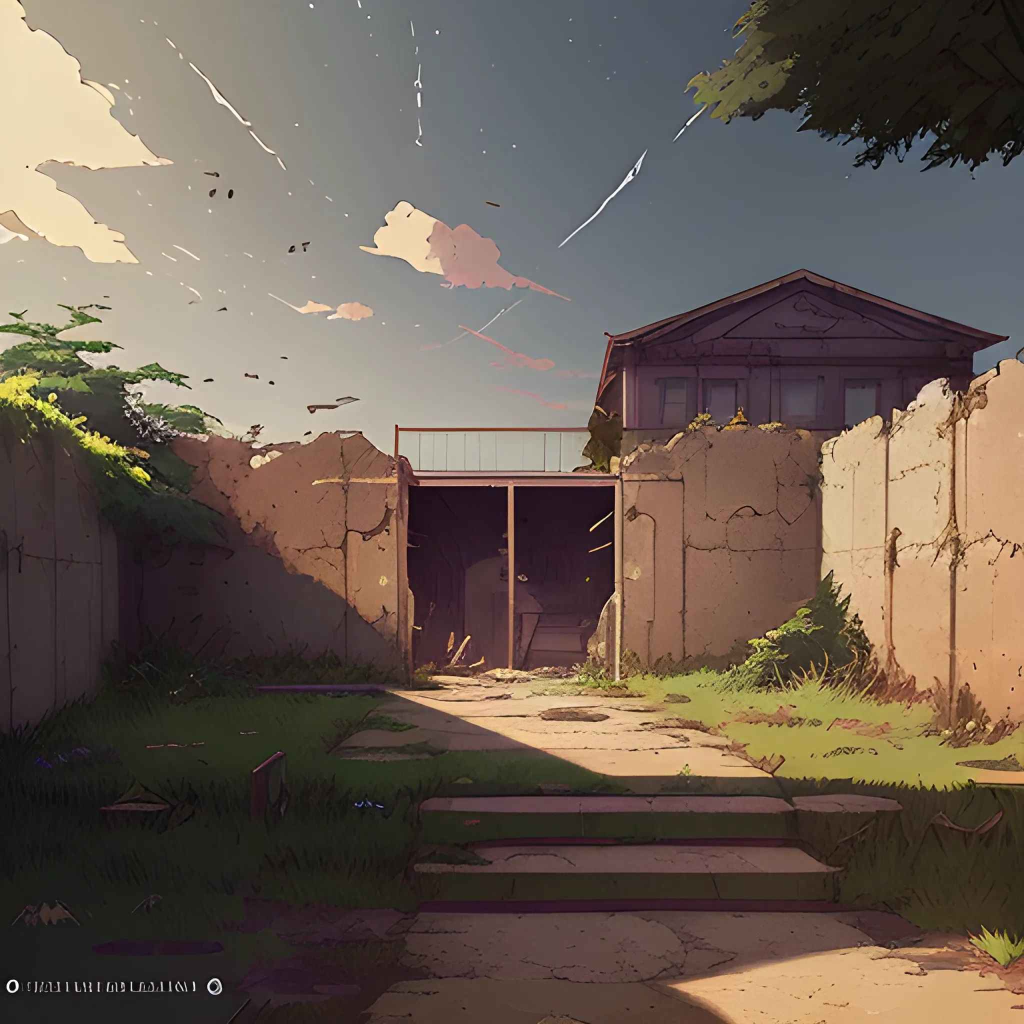 front of view of an old dilapidated wall... in the style of makoto shinkai and greg rutkowski and albert bierstadt and james gurney, Cartoon