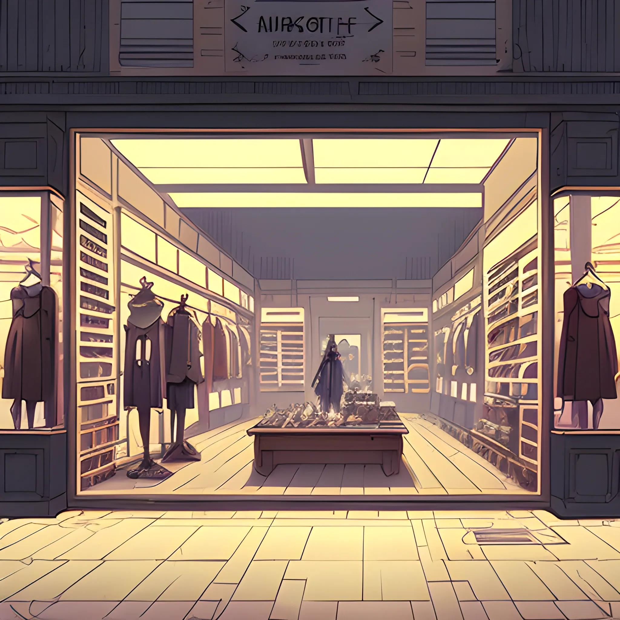 fashion store with items... in the style of makoto shinkai and greg rutkowski and albert bierstadt and james gurney, Cartoon