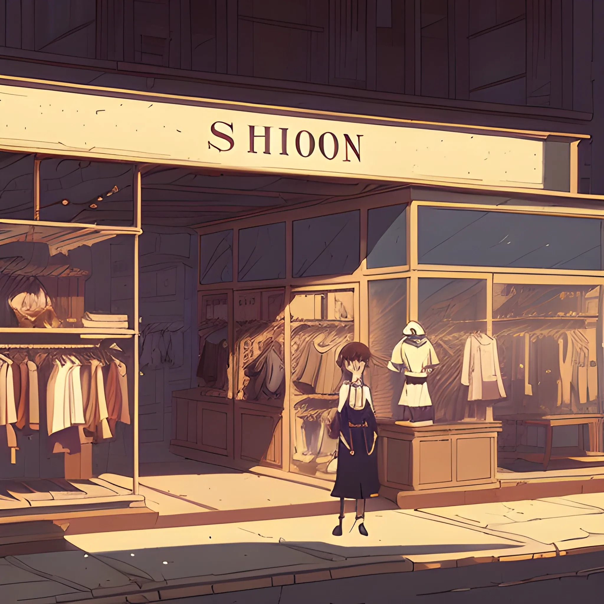 fashion store with items... in the style of makoto shinkai and greg rutkowski and albert bierstadt and james gurney, Cartoon